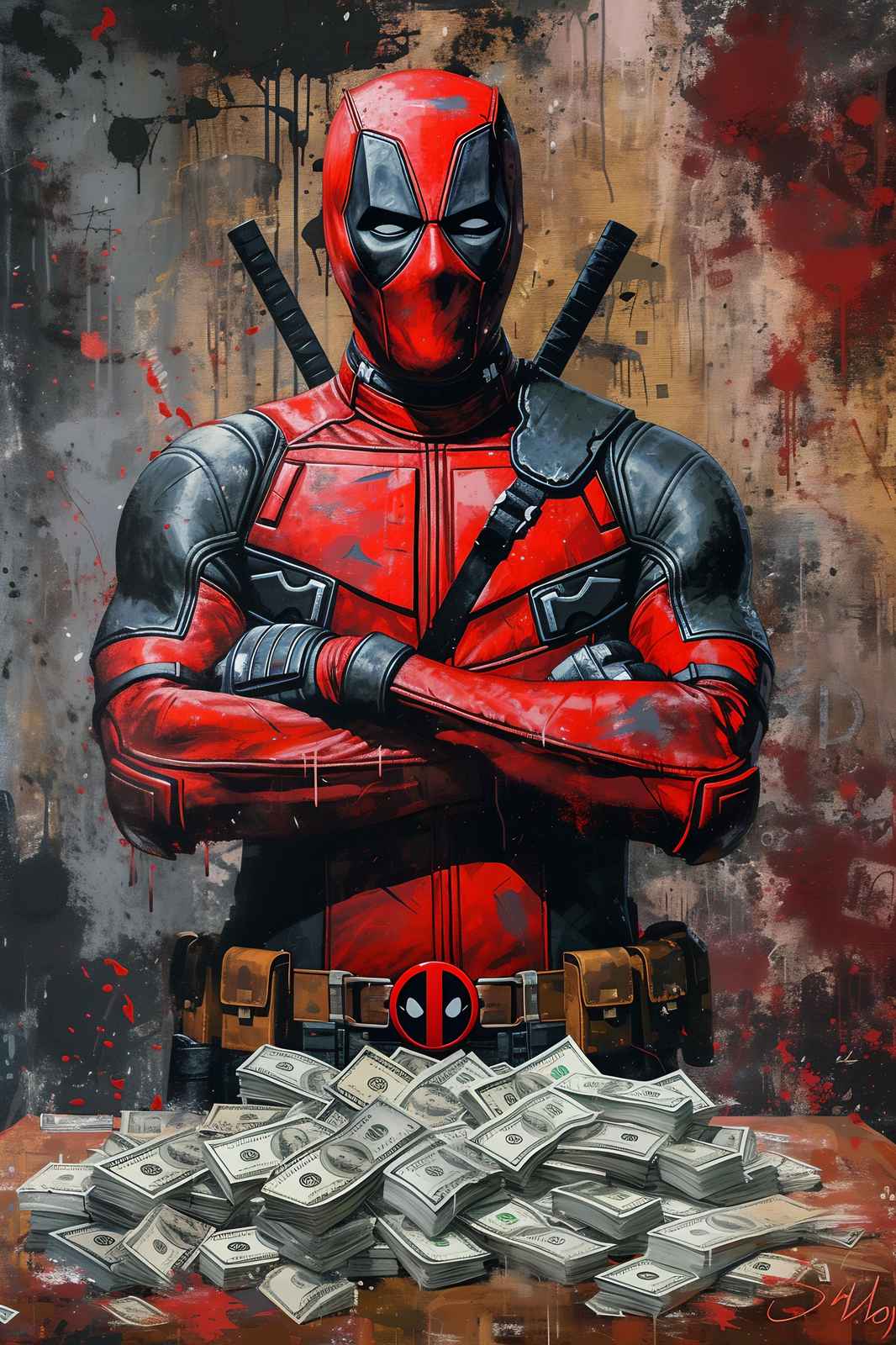 Deadpool with Money Wall Art