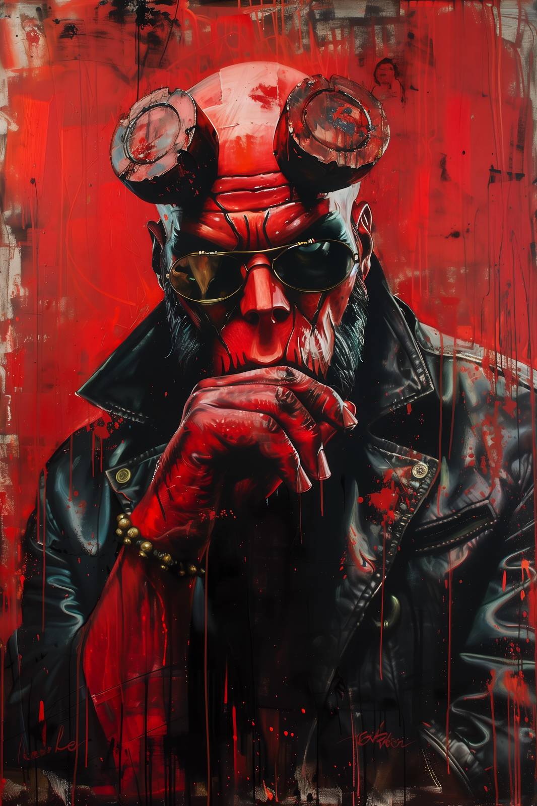 Hellboy Cool Sunglasses Leather Jacket Wall Art