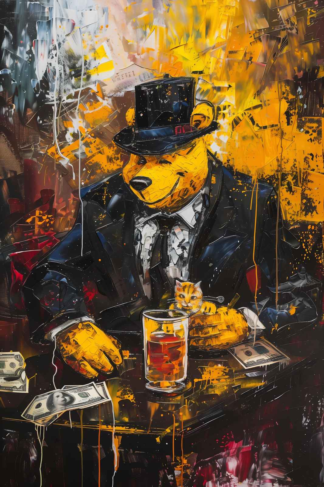 Dapper Bear & Kitten Whiskey Wall Art