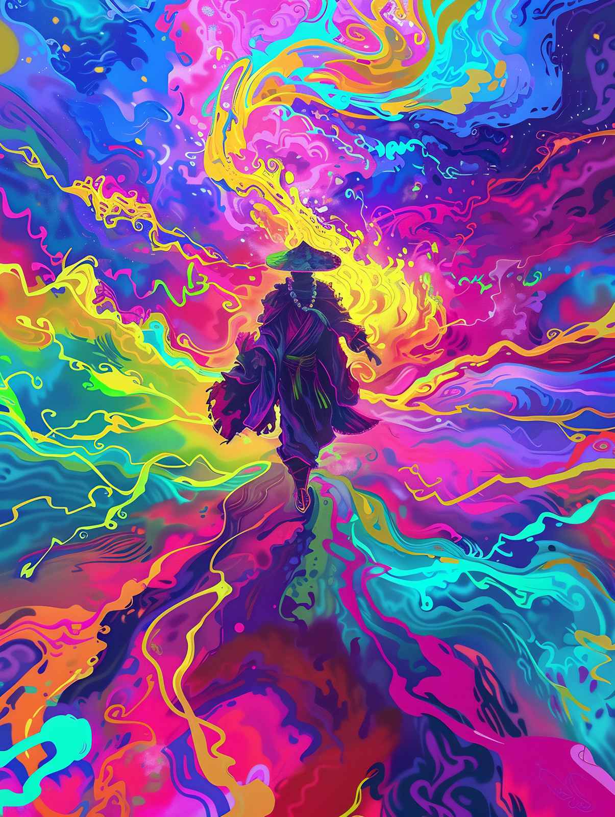 Vibrant Psychedelic Monk Wall Art