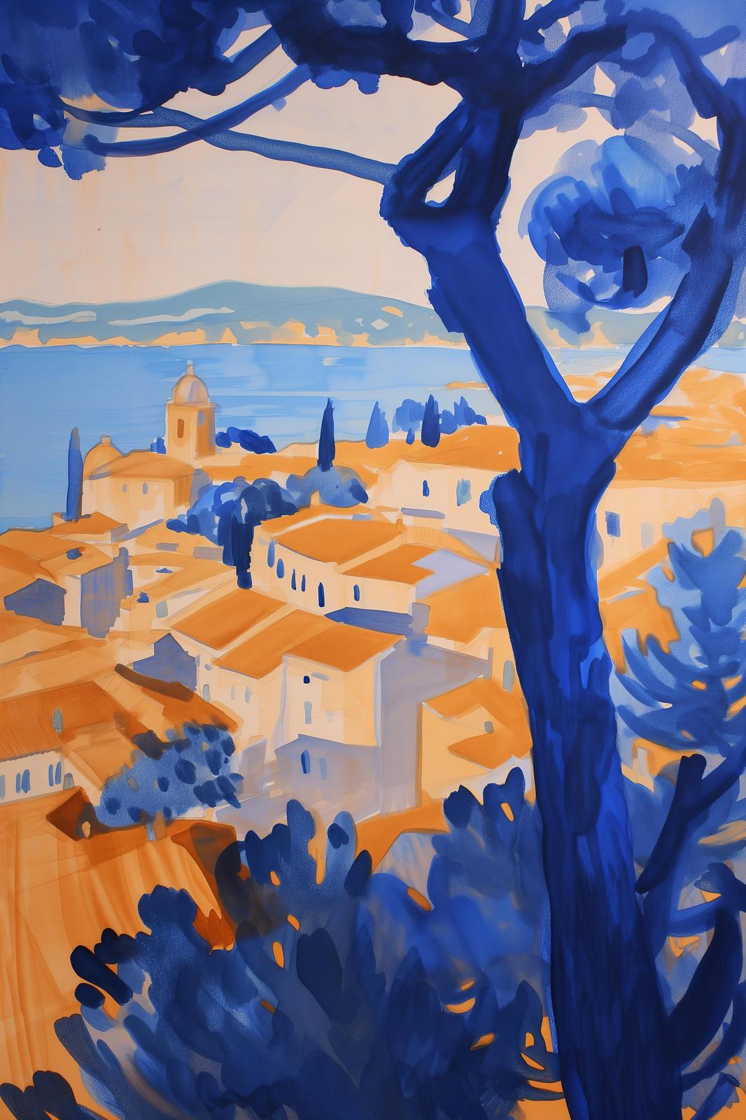 Vibrant Coastal Village Art Wall Art