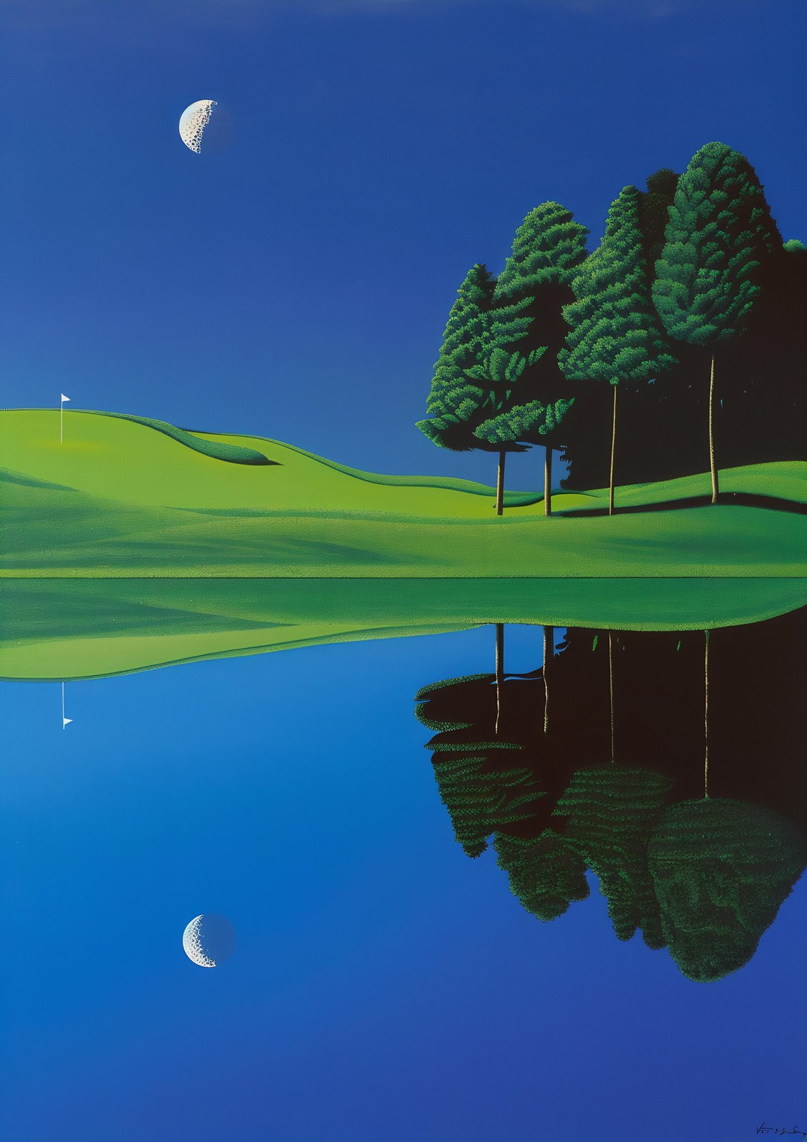 Serene Golf Night Moon Reflection Wall Art