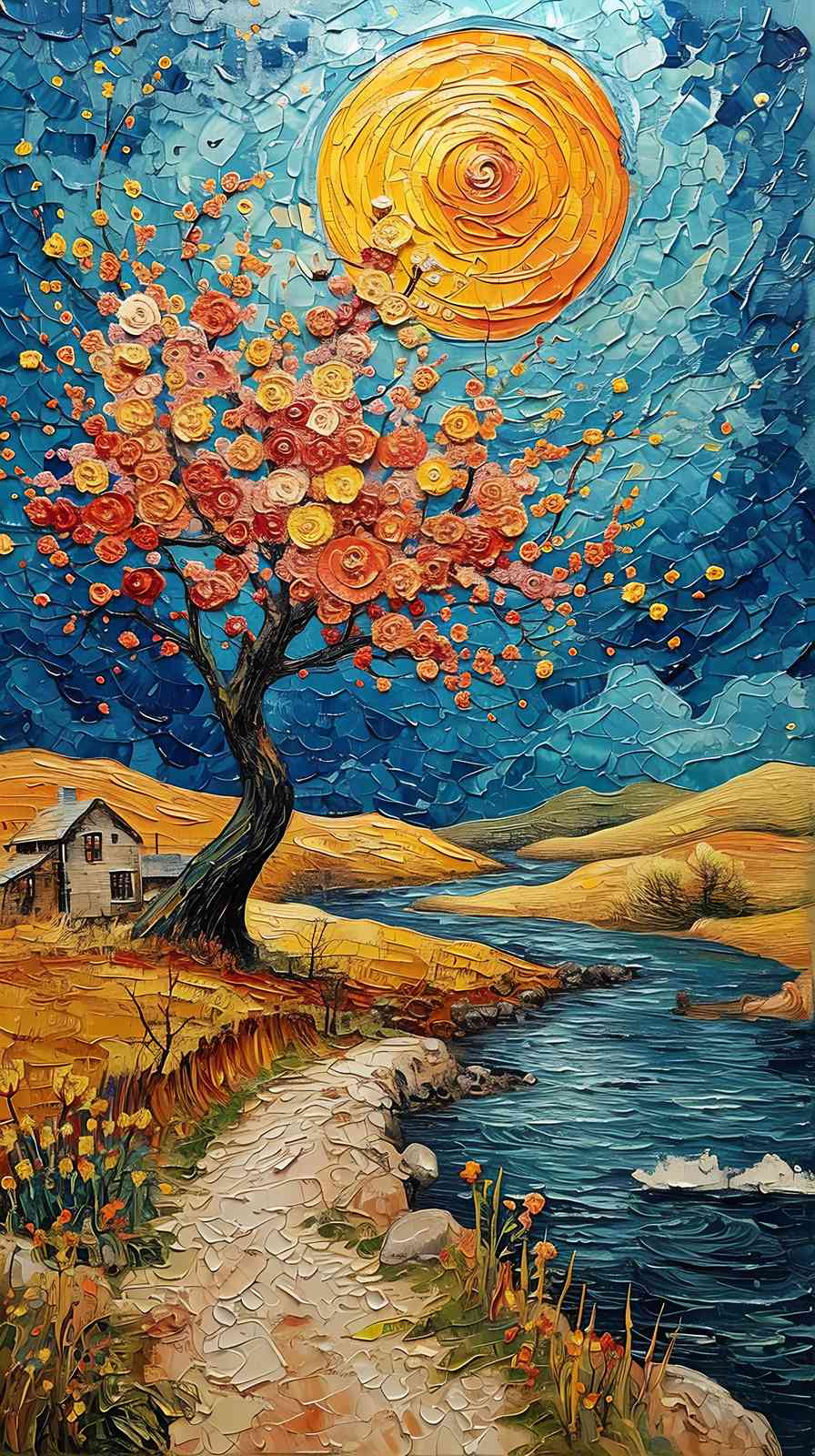 Impressionist Golden Moon Landscape Wall Art