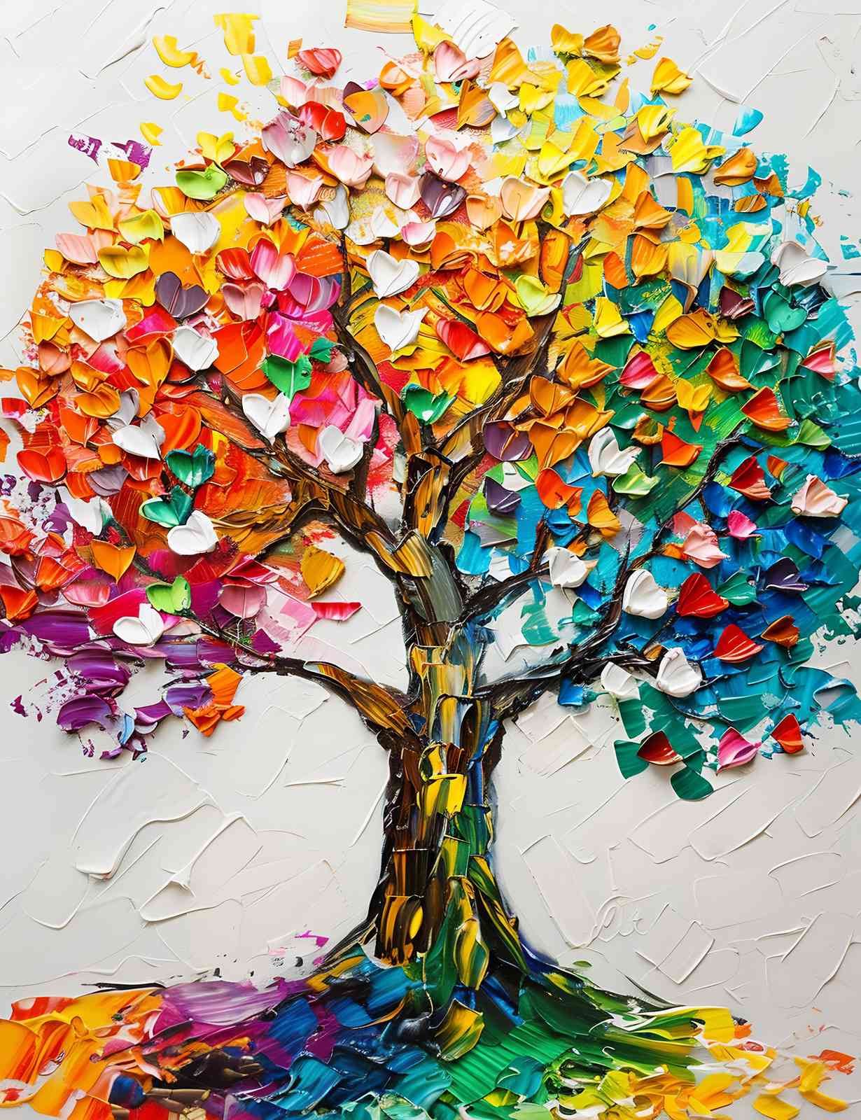 Vibrant Rainbow Tree Textured Wall Art