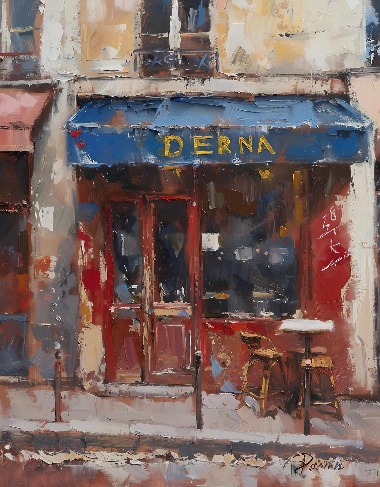 Parisian Cafe Scene Oil Painting Wall Art