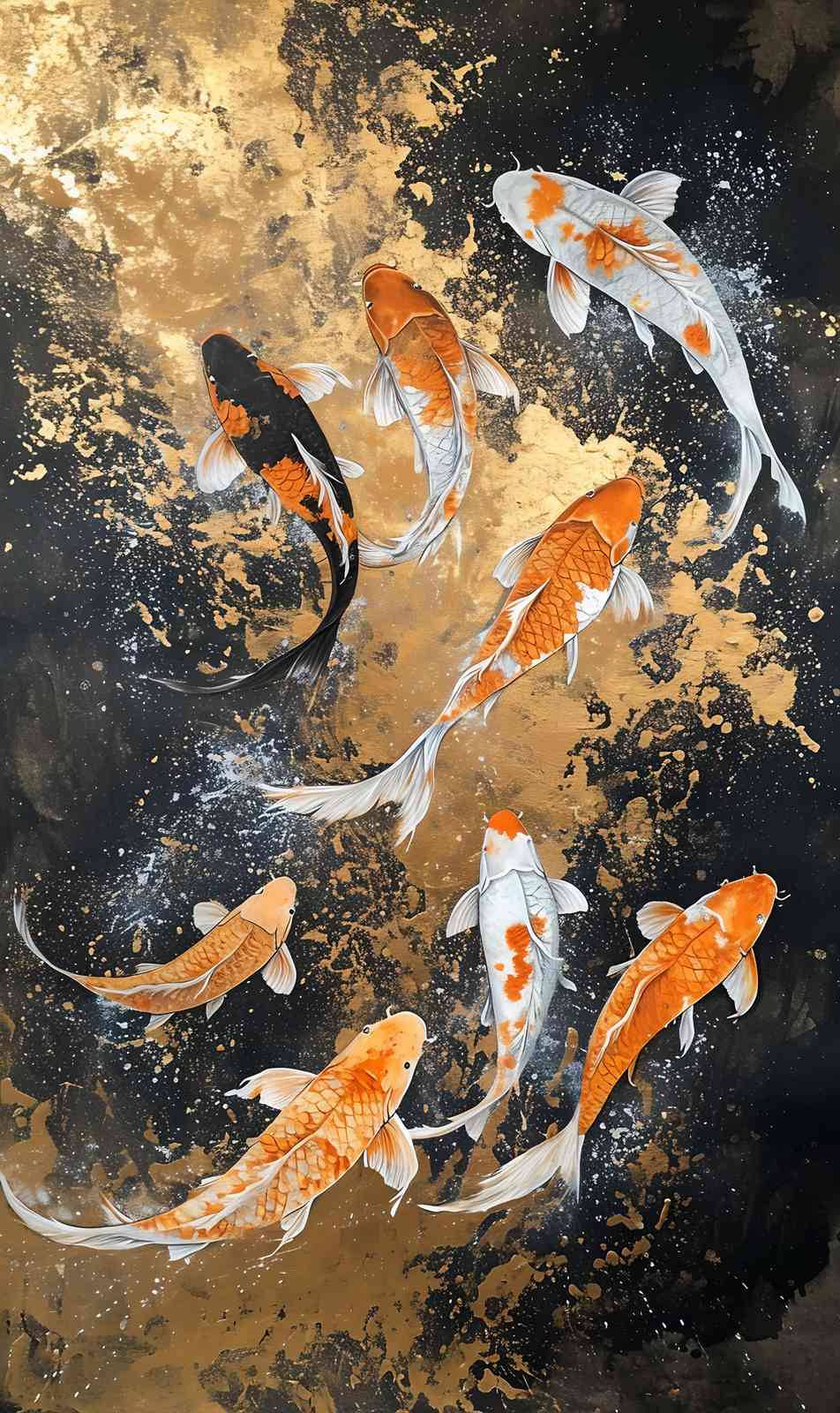 Vibrant Koi Fish Gold Splash Wall Art