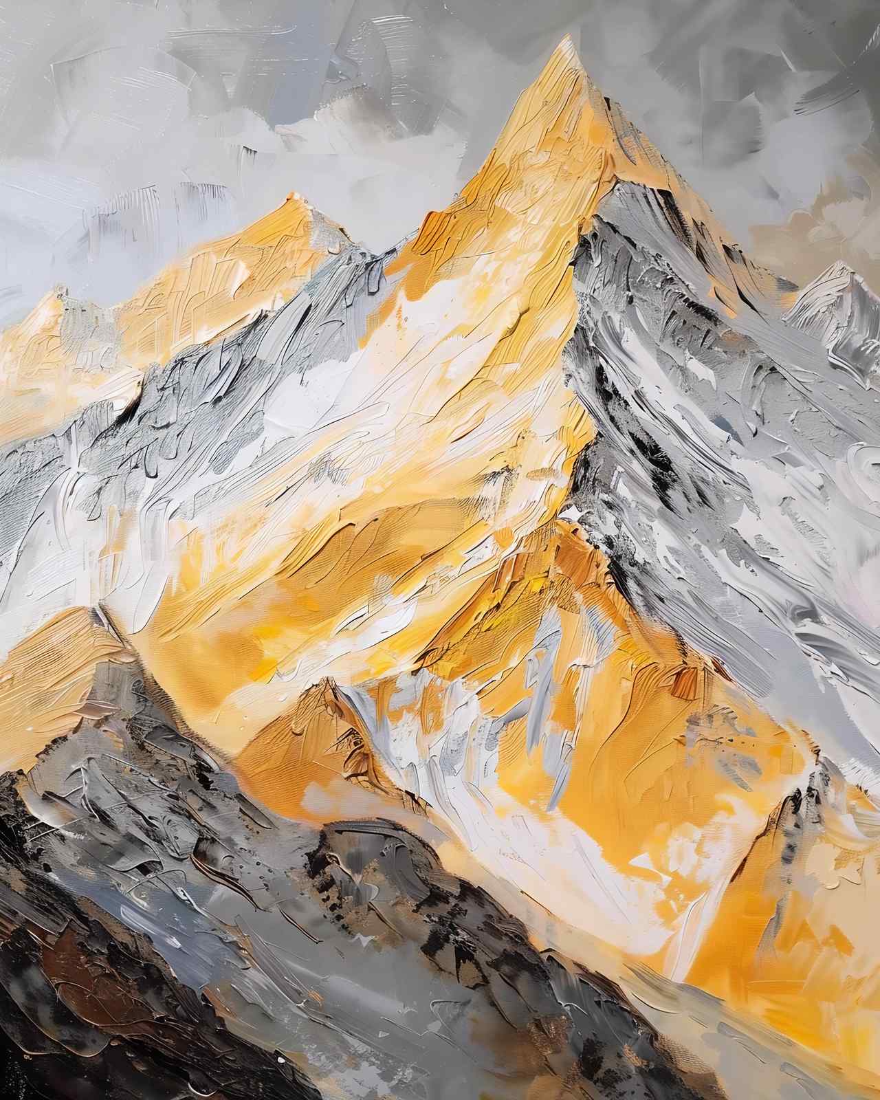 Golden Peaks Textured Mountain Wall Art