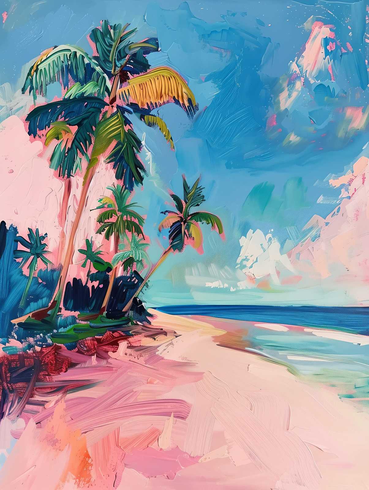 Vibrant Tropical Palms Beach Wall Art