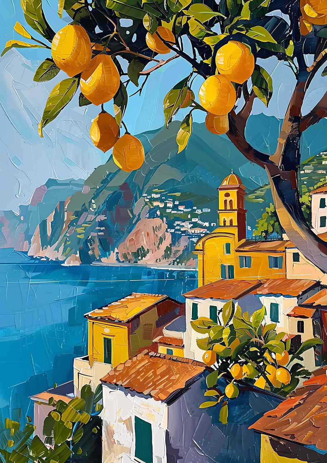 Italian Lemon Grove Coastal Village Wall Art