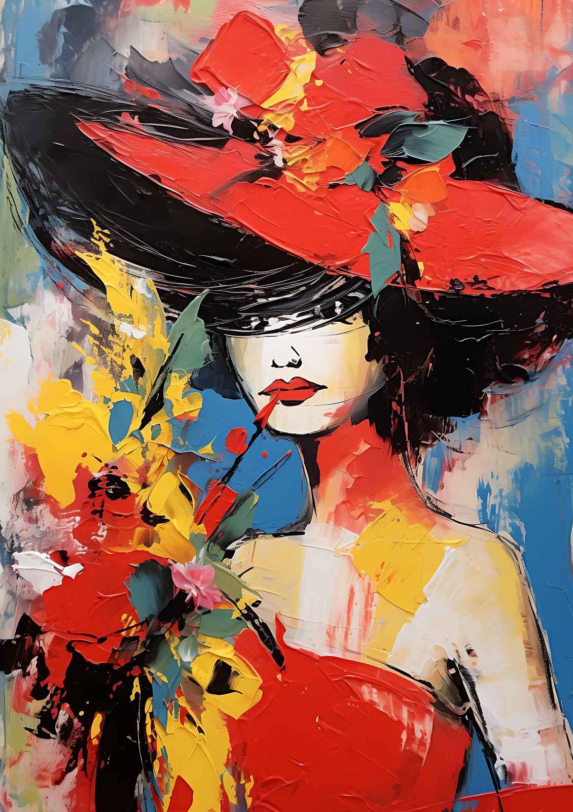 Vibrant Parisian Woman Red Hat Wall Art