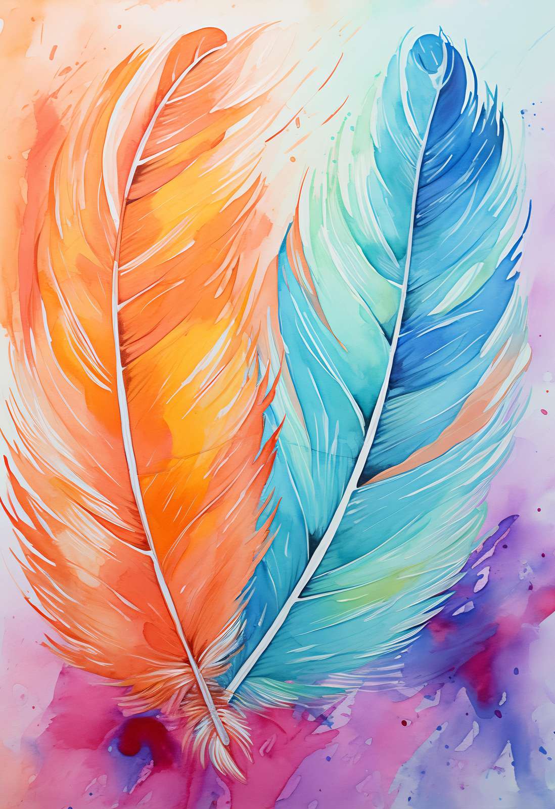 Vibrant Feathers Watercolor Wall Art