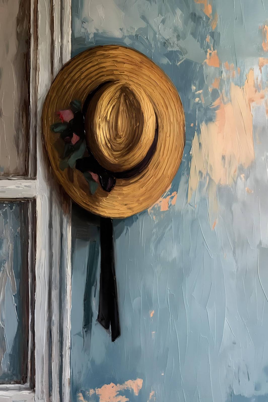 Vintage Straw Hat Floral Wall Art Wall Art