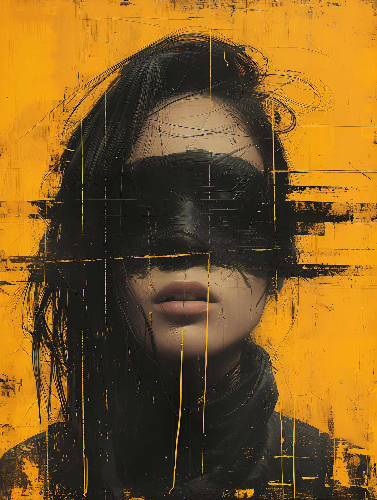 Striking Portrait Abstract Expressionism Wall Art