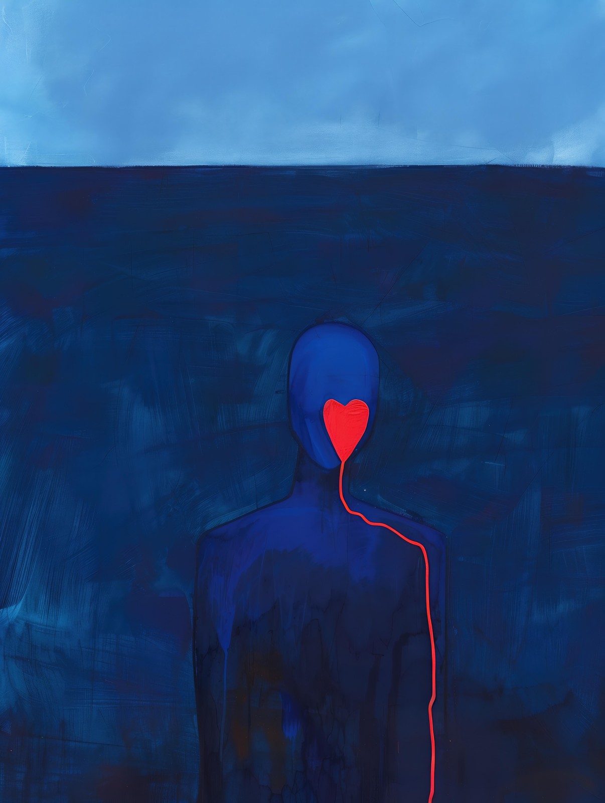 Emotional Soul Blue Figure Red Heart Wall Art