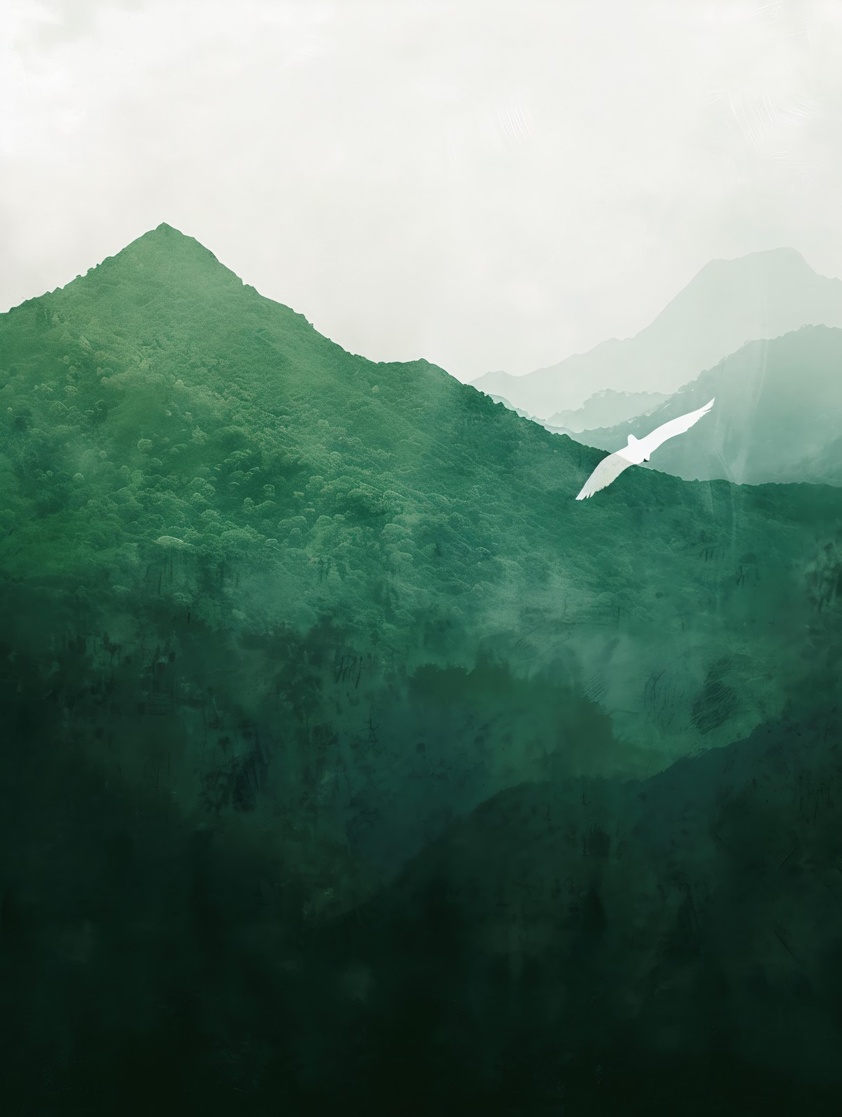 Serene Bird Over Green Mountains Wall Art
