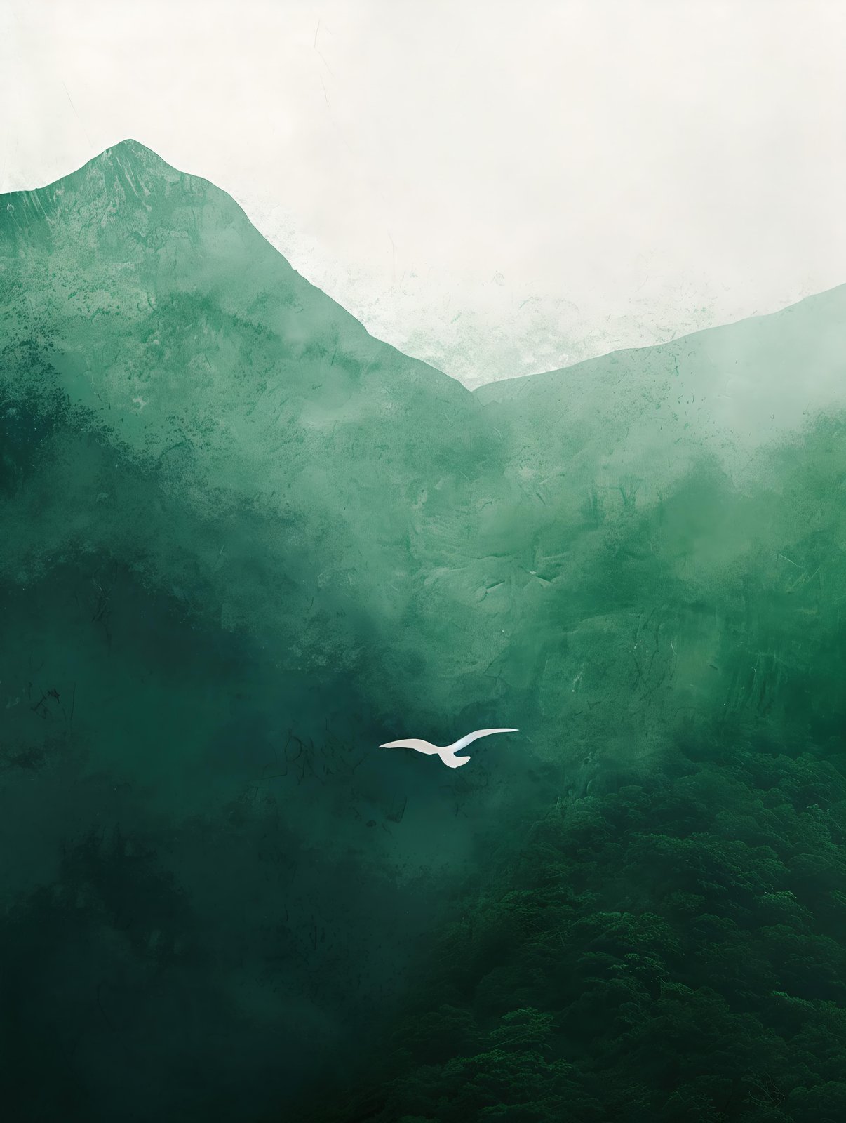 Serene Mountain Bird Minimalist Green Wall Art