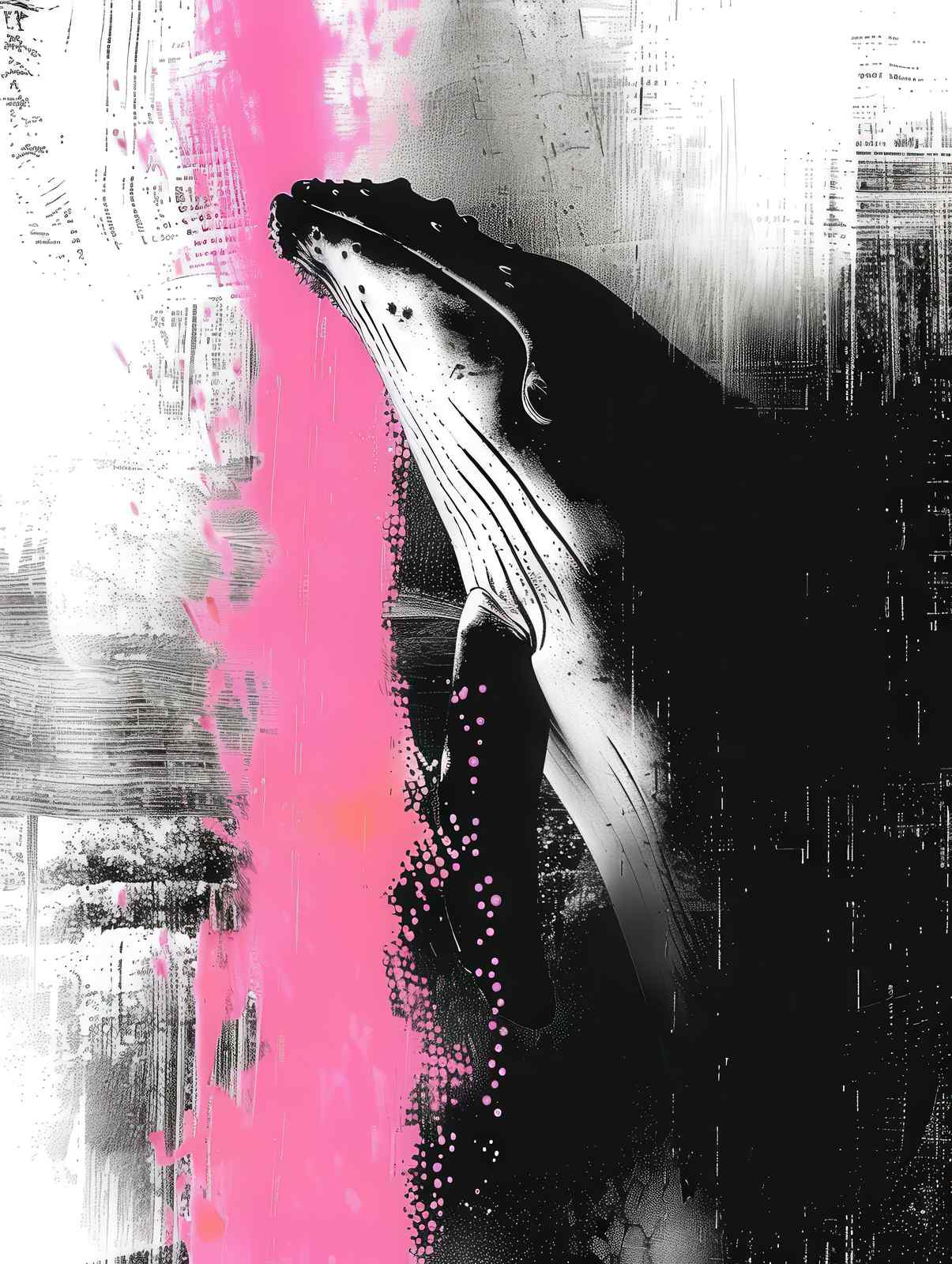 Modern Pink Splash Whale Art Wall Art