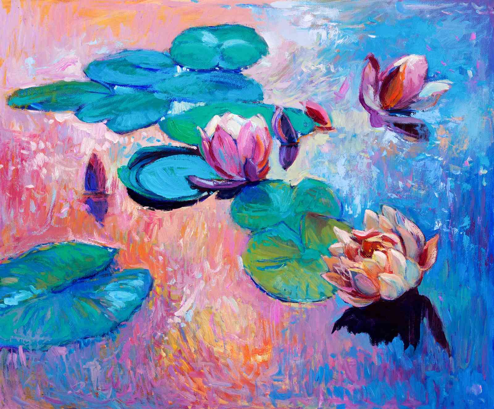 Vibrant Water Lily Impression Wall Art