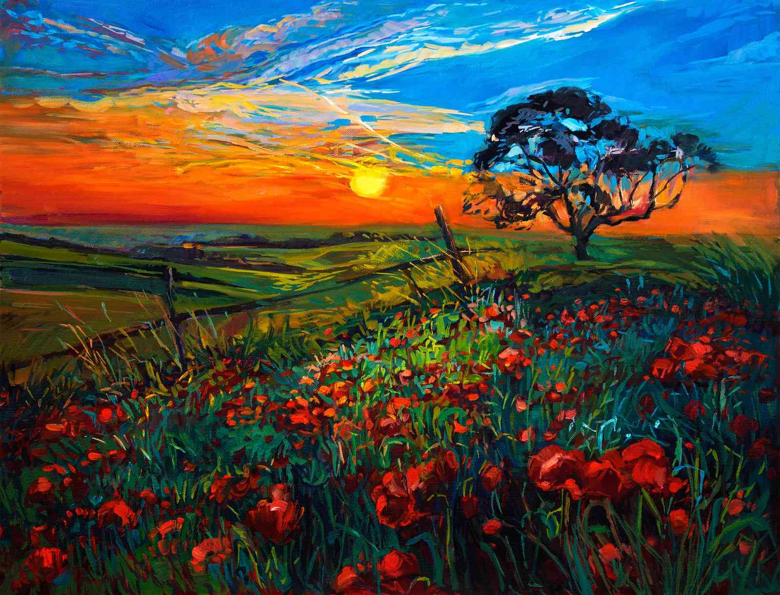 Vibrant Poppy Field Sunset Wall Art