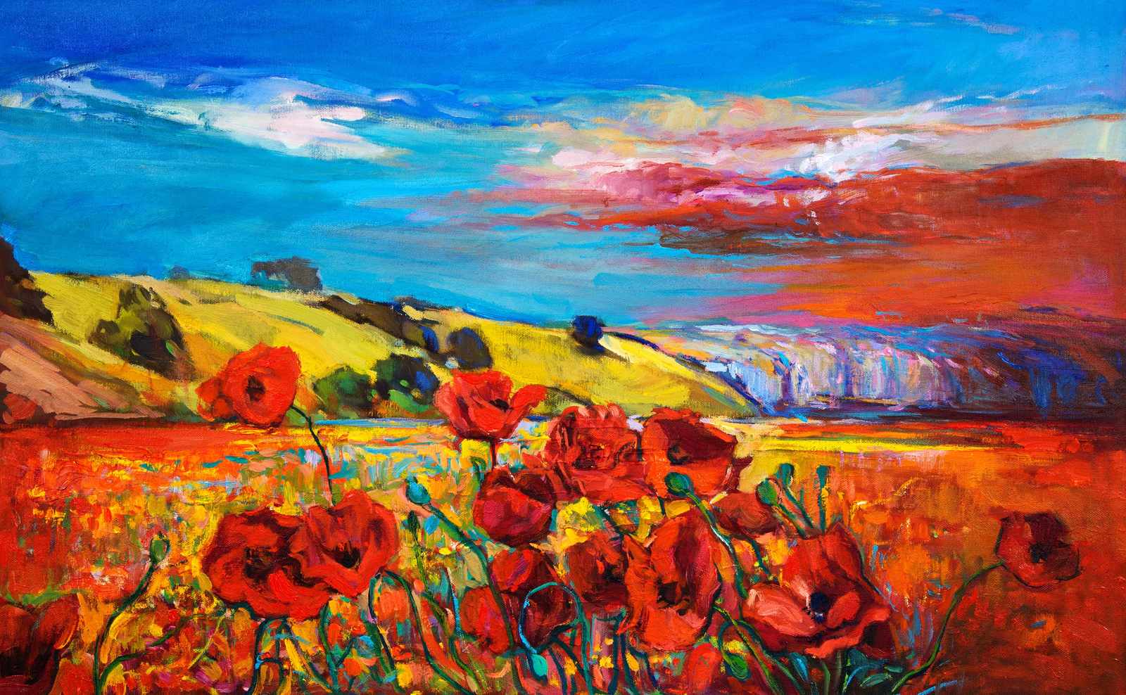 Vibrant Poppy Field Landscape Wall Art