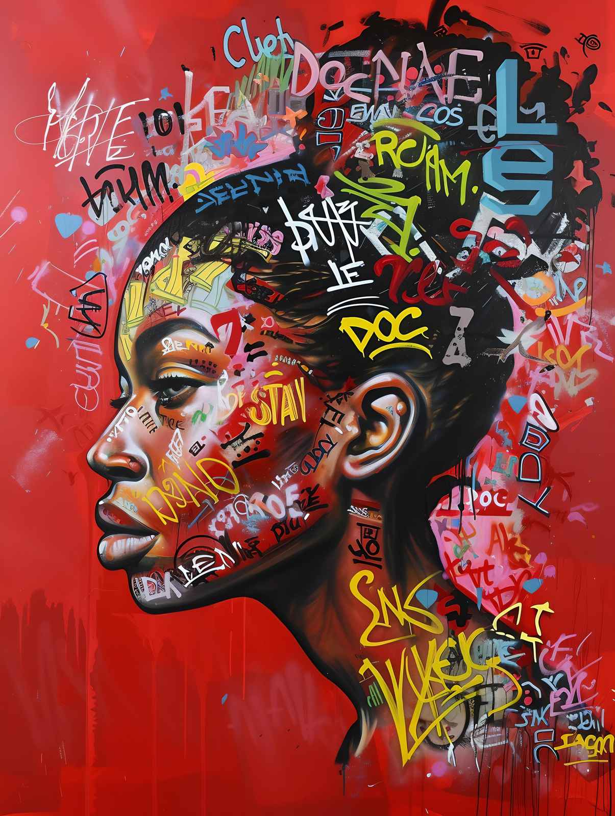 Vibrant Graffiti Portrait Wall Art