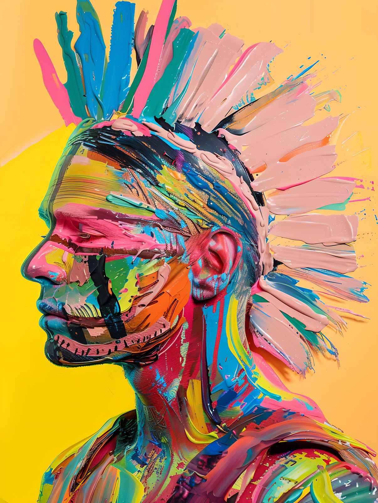 Vibrant Abstract Face Mohawk Wall Art
