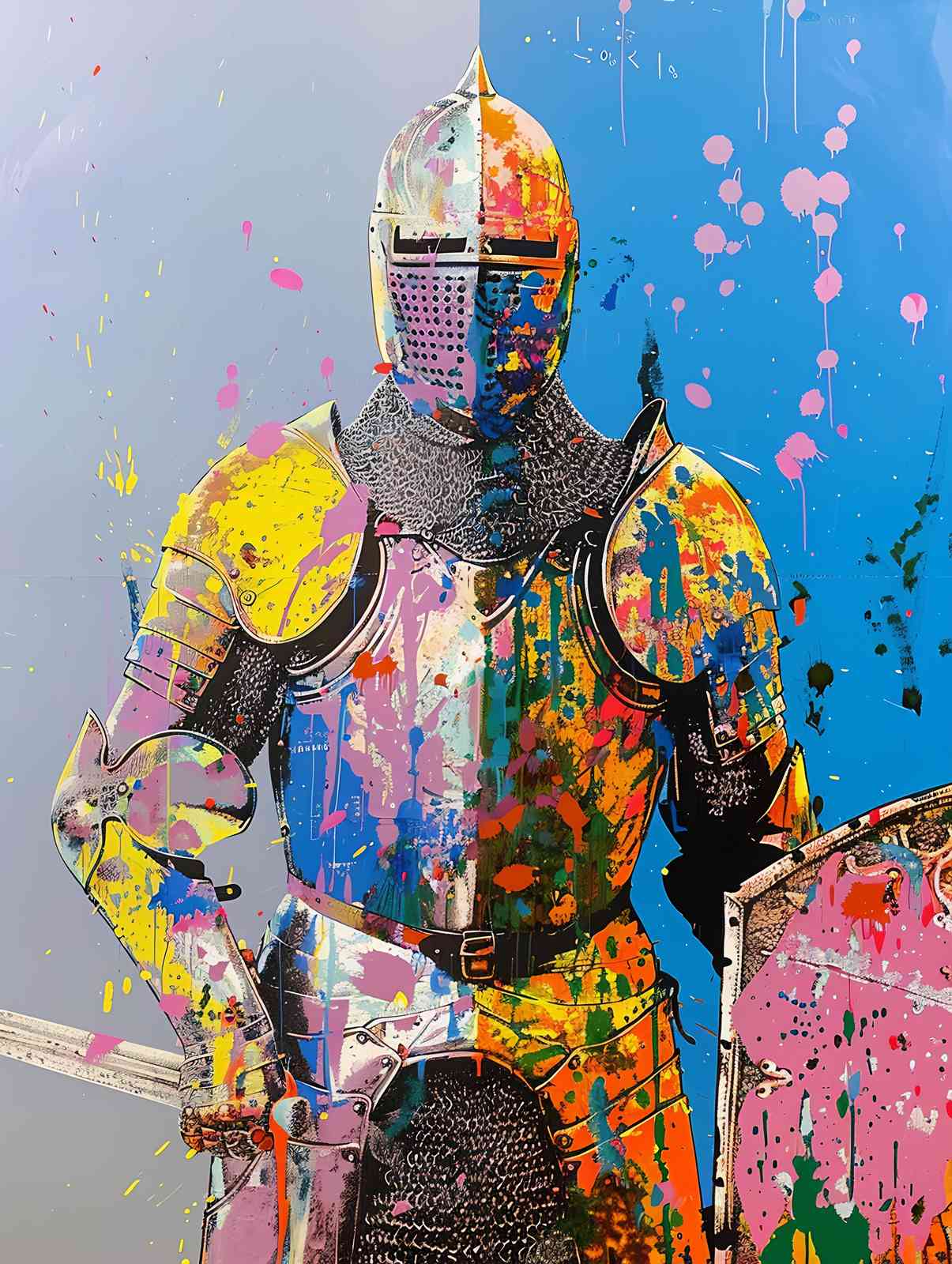 Colorful Knight Graffiti Wall Art