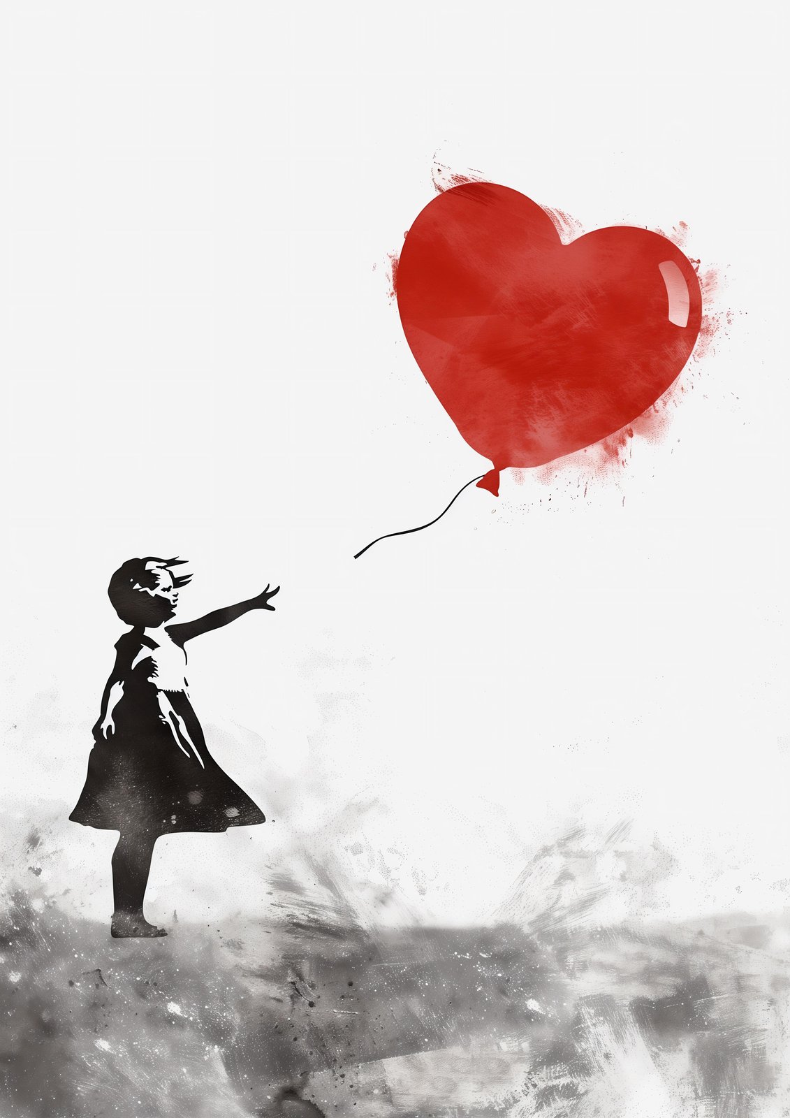 Girl Releasing Red Heart Balloon Wall Art