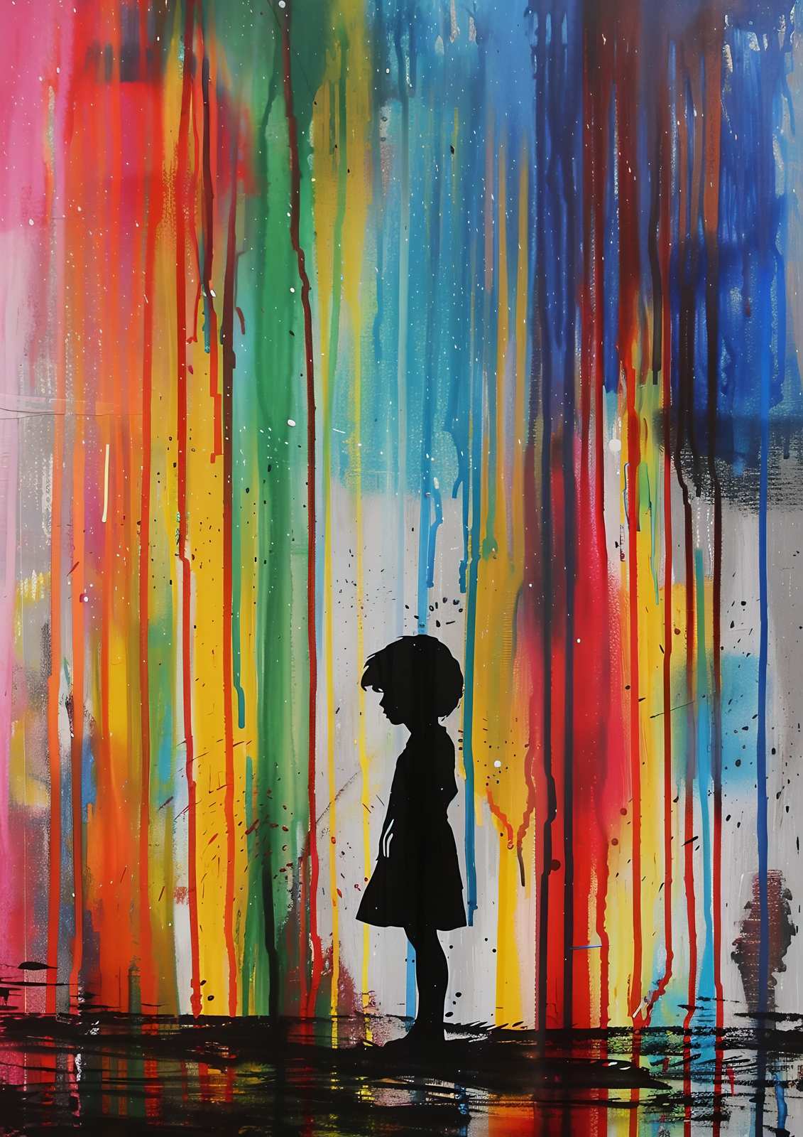 Rainbow Drip Girl Silhouette Wall Art