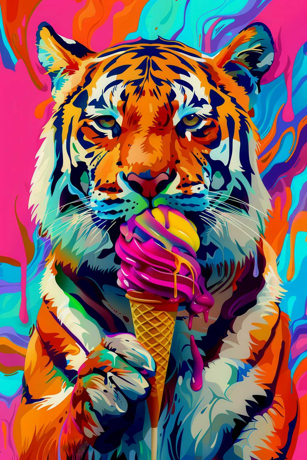Vibrant Tiger Ice Cream Pop Art Wall Art