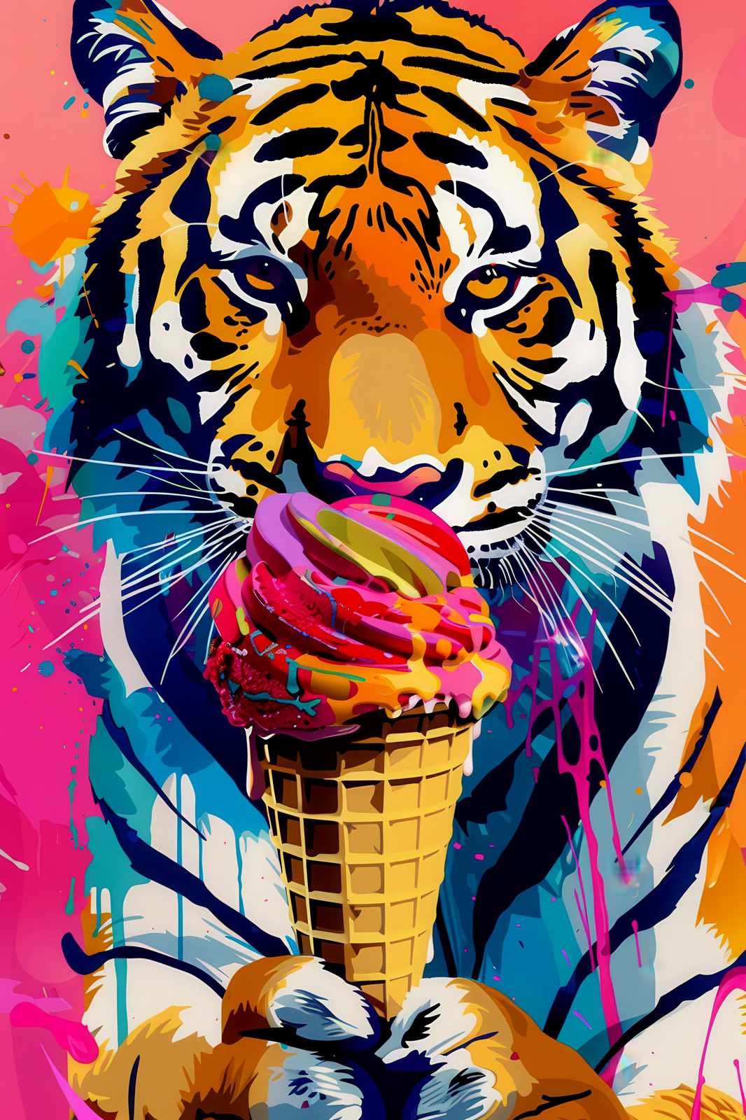 Vibrant Tiger Ice Cream Pop Art Wall Art