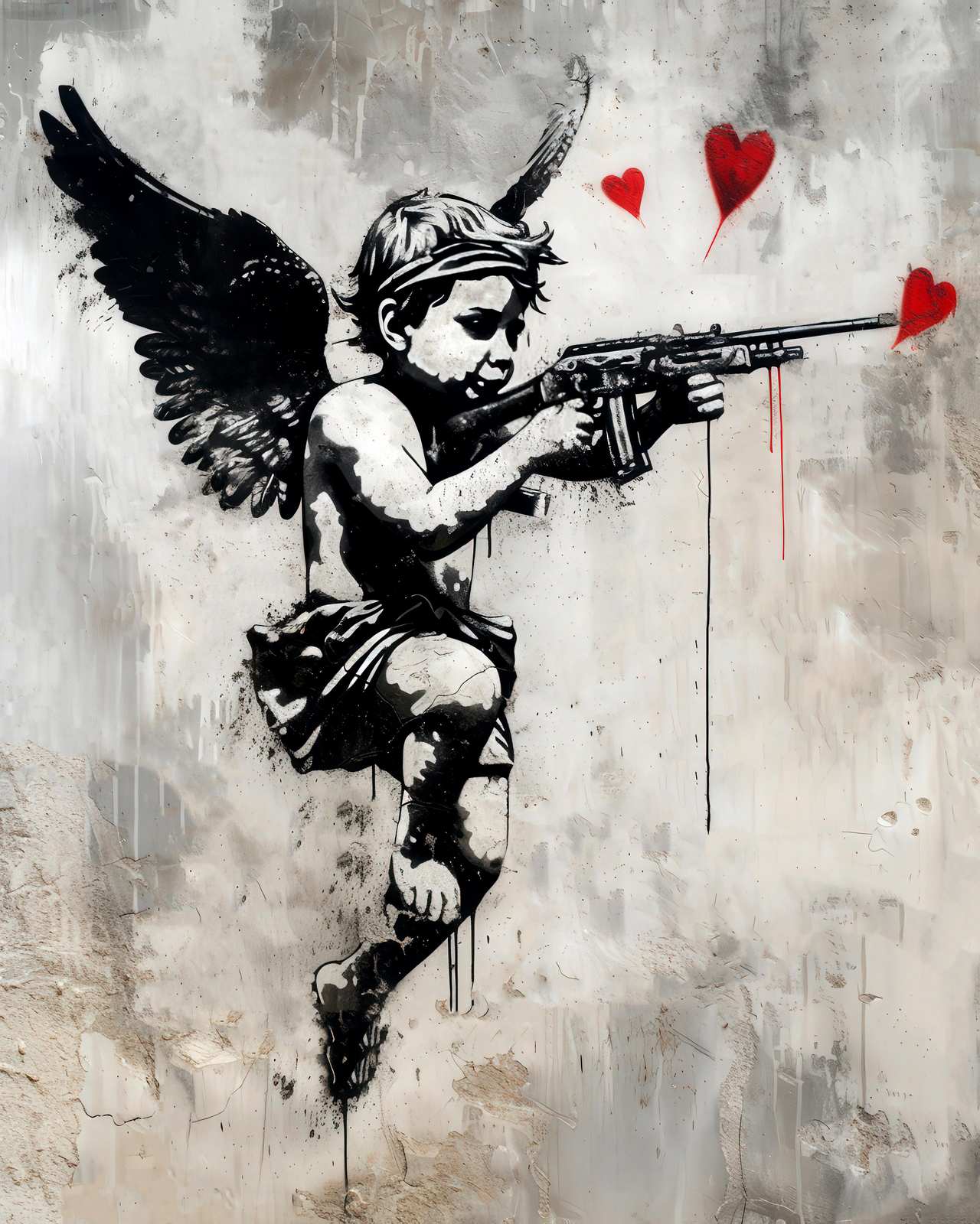 Banksy-Inspired Cupid with Gun Wall Art