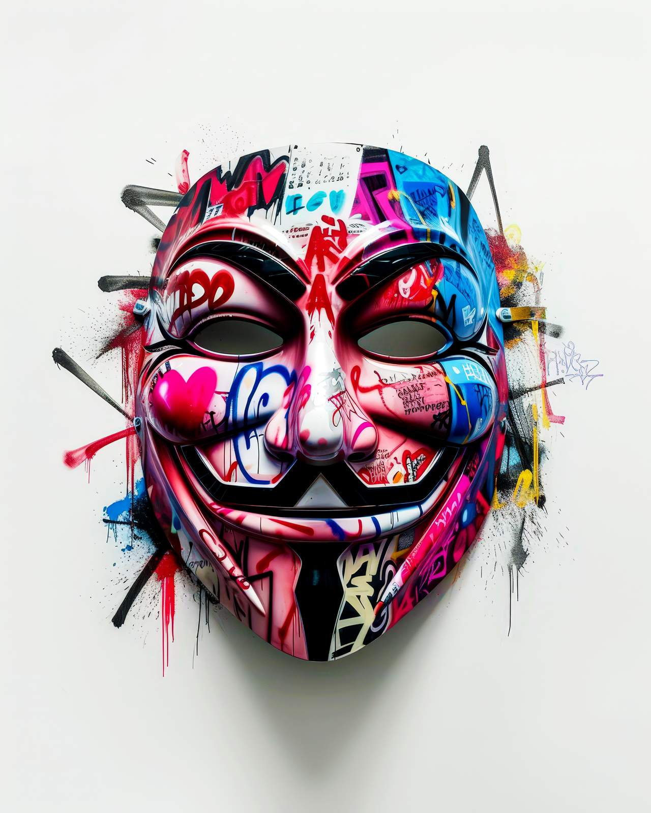 Vibrant Graffiti Guy Fawkes Mask Wall Art