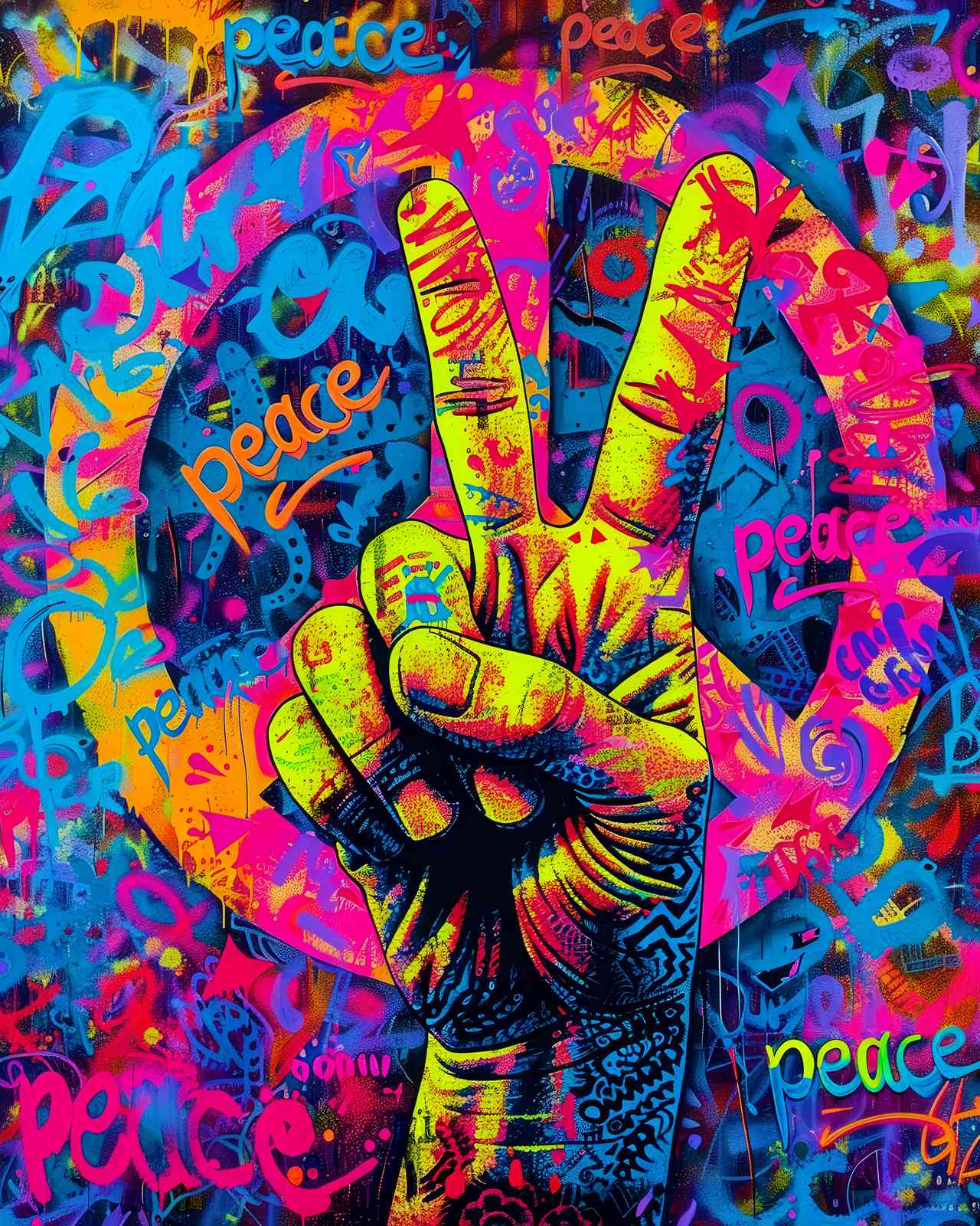 Vibrant Peace Sign Graffiti Wall Art