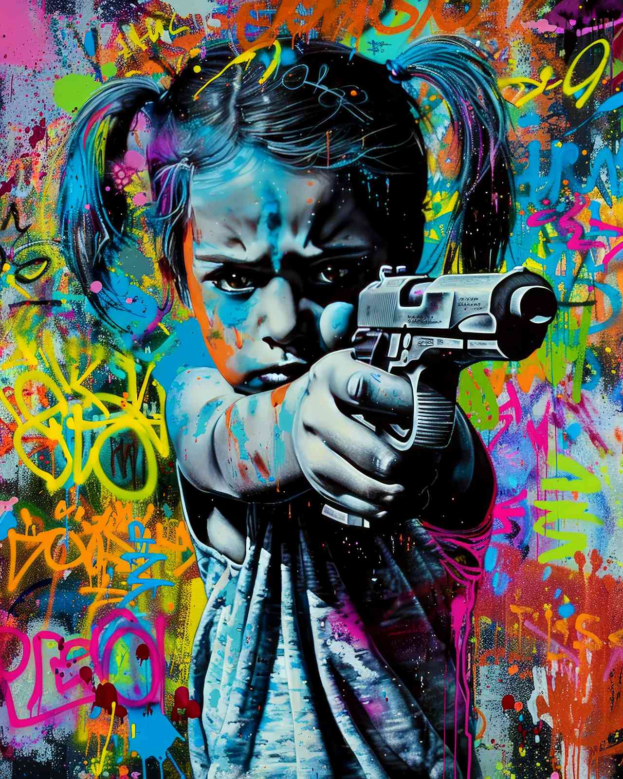 Urban Warrior Girl Graffiti Wall Art