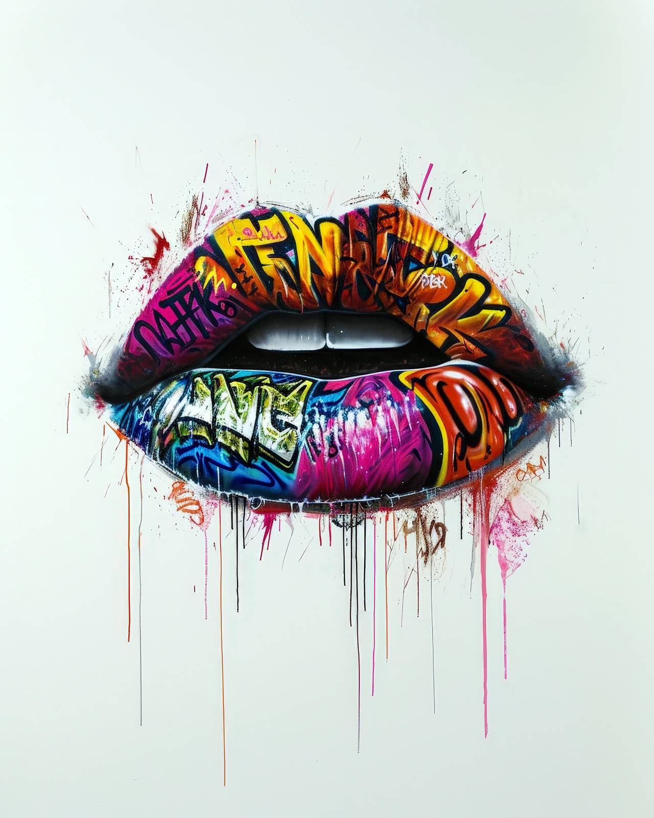 Graffiti Lips Vibrant Pop Art Wall Art