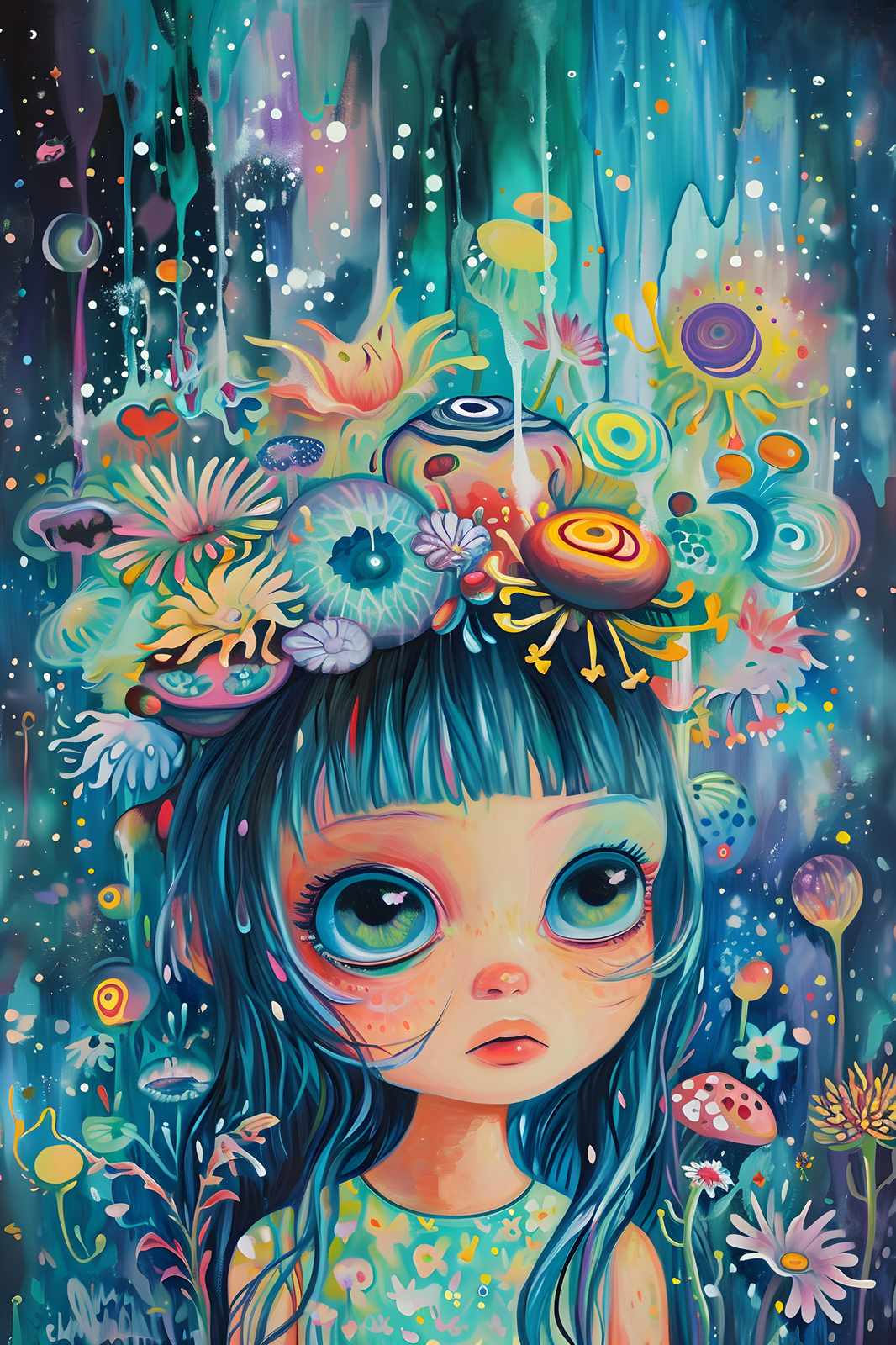 Enchanting Eyes Surreal Girl & Fantasy Flora Wall Art