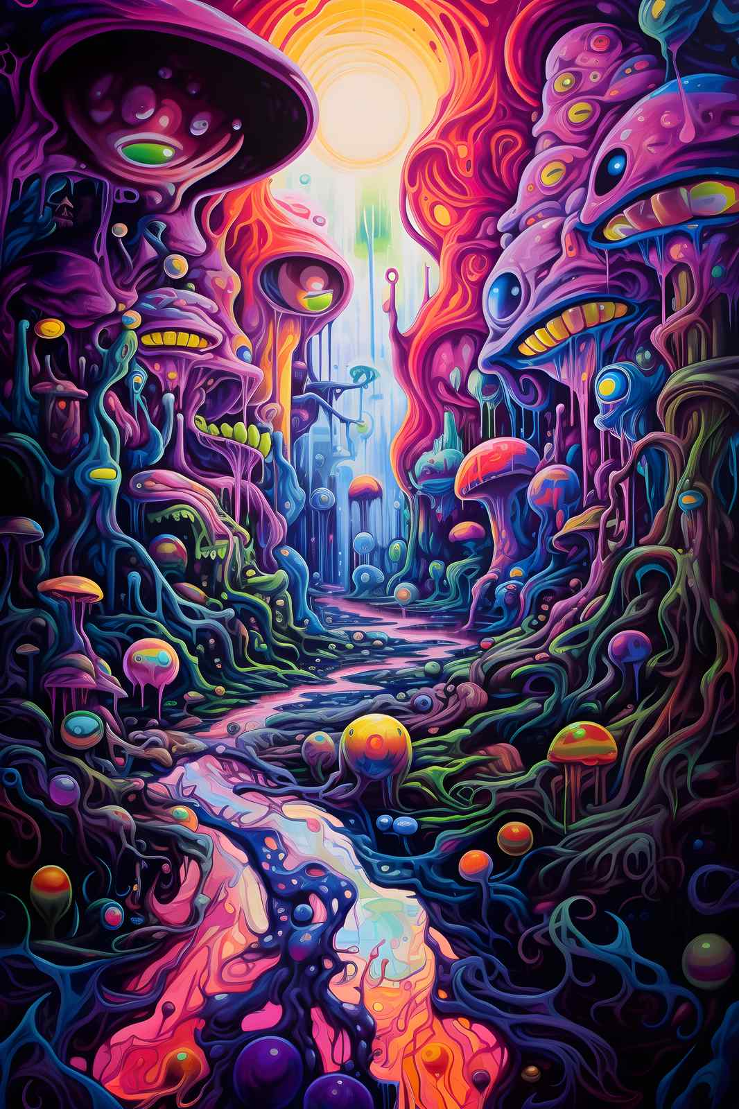 Surreal Psychedelic Mushroom Forest Wall Art