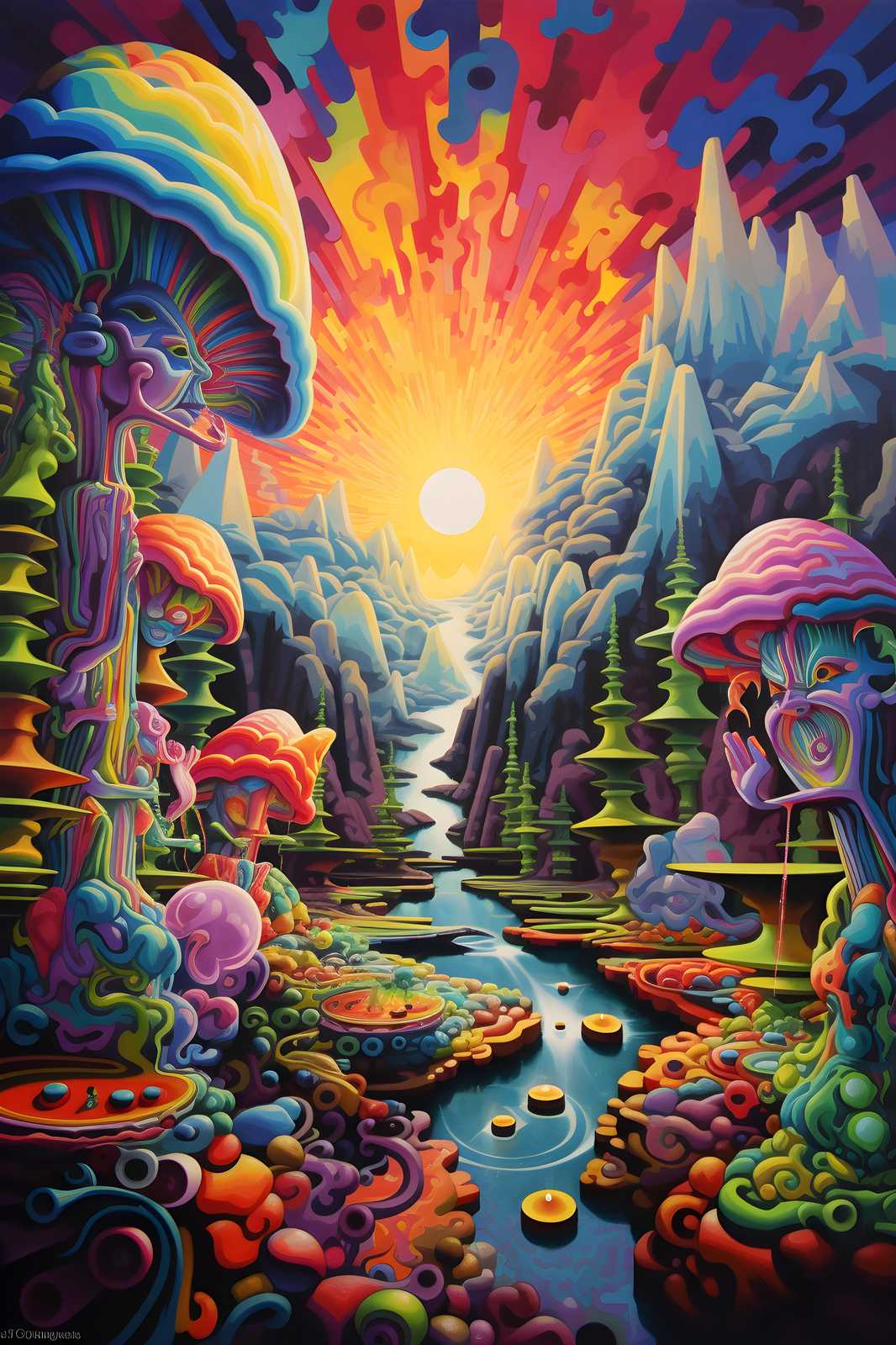 Psychedelic Mushroom Landscape Wall Art