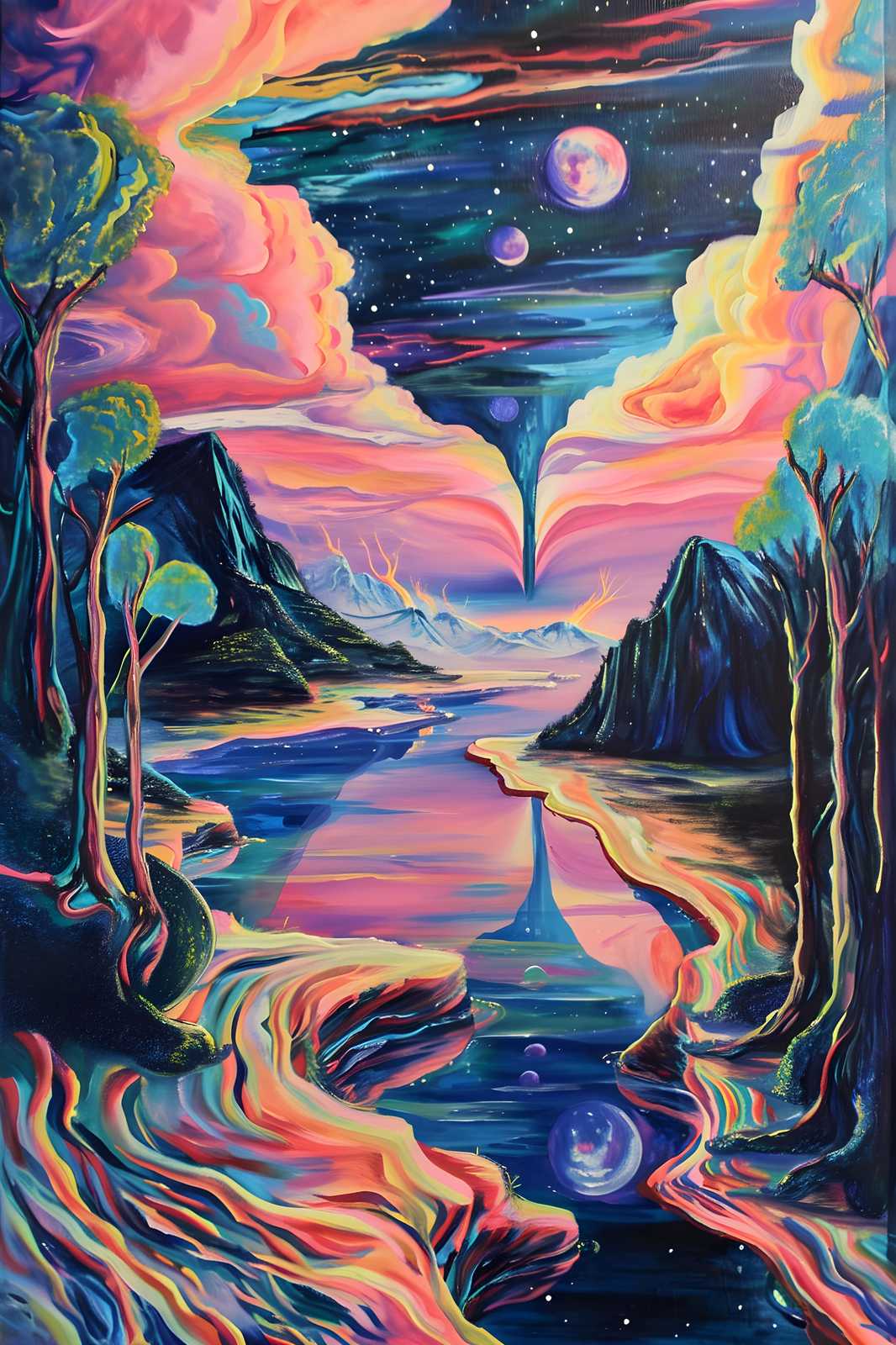 Cosmic Dreamscape Surreal Landscape Wall Art