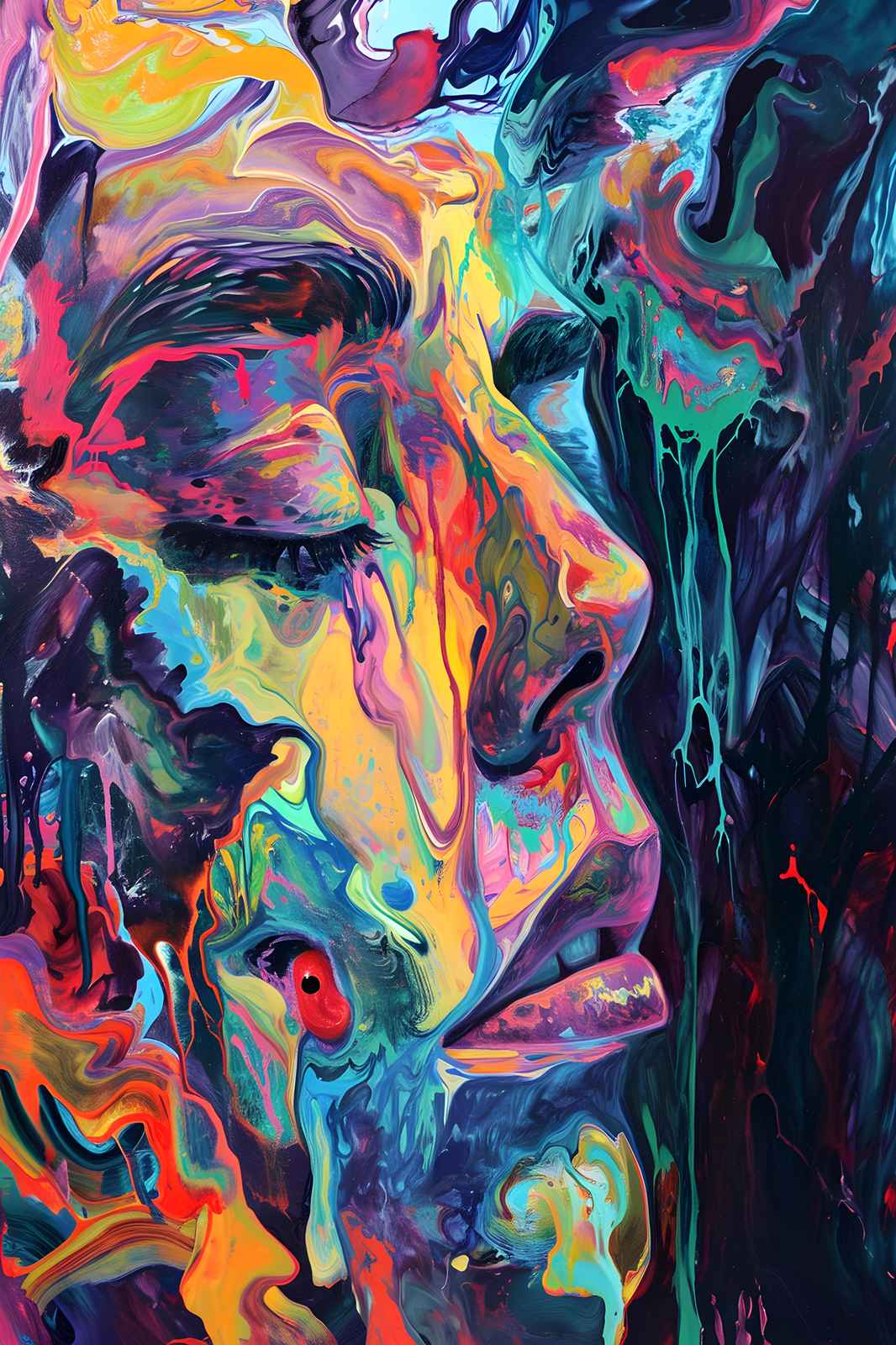 Vibrant Abstract Face Acrylic Pouring Wall Art