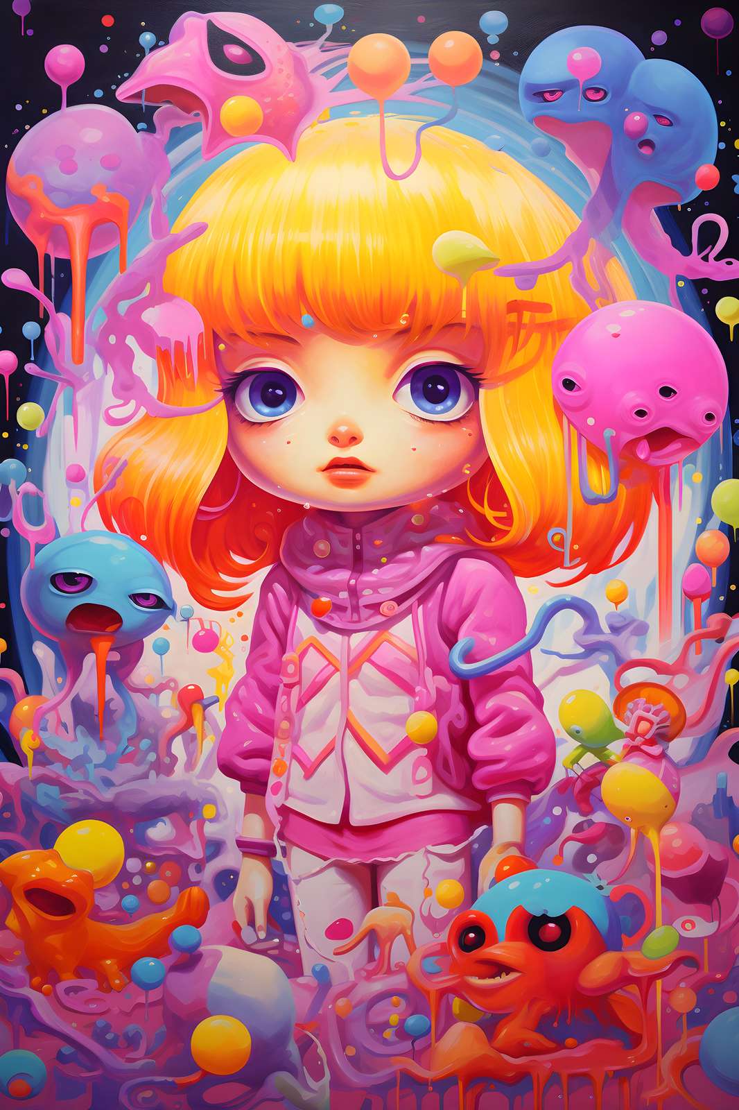 Vibrant Kawaii Kid Alien Dream Wall Art