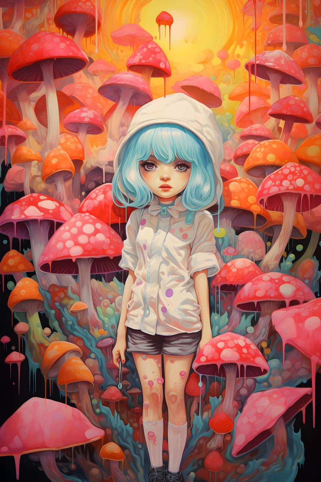 Whimsical Mushroom Girl Art Wall Art