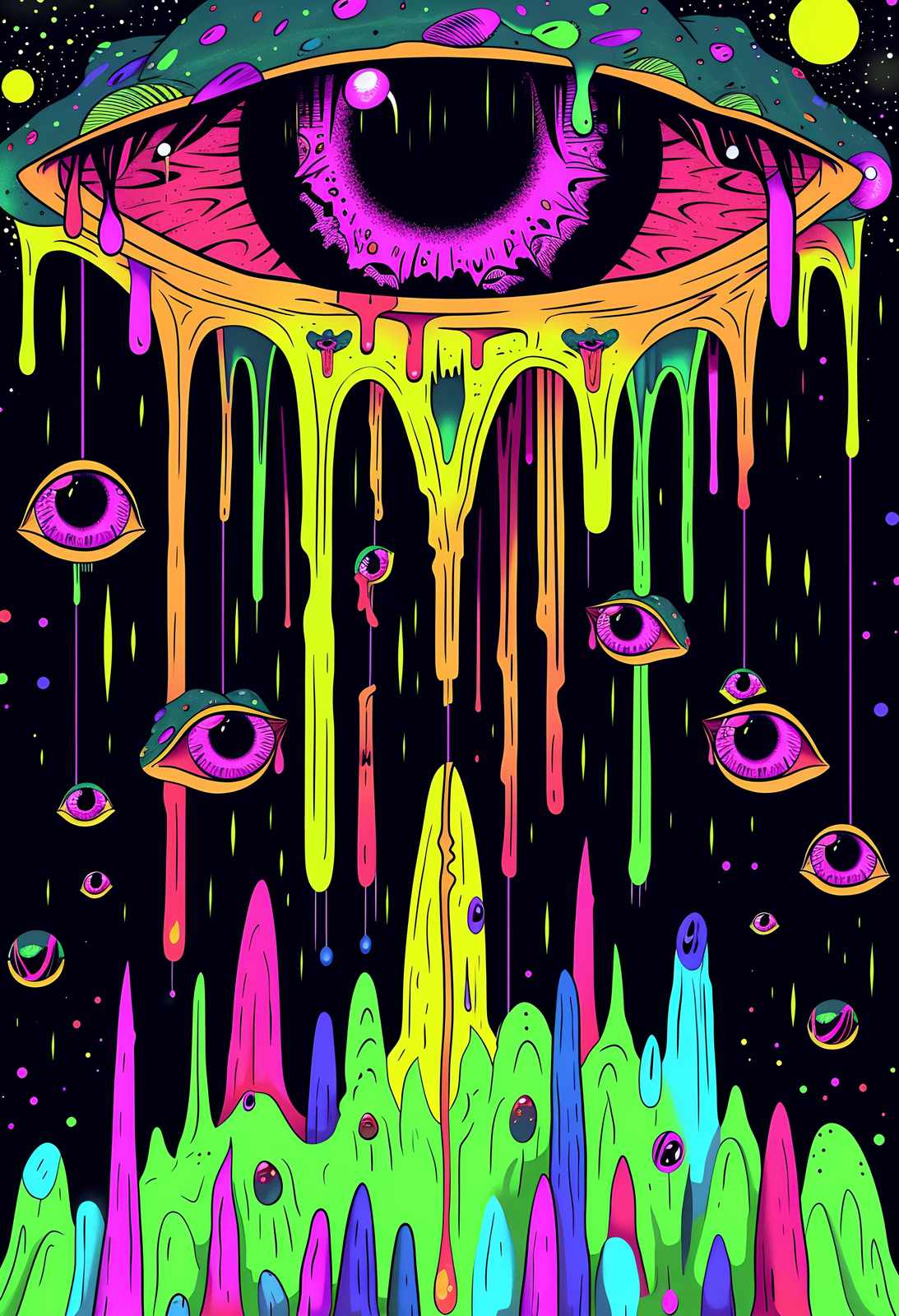 Psychedelic Melting Eyes Trippy Art Wall Art