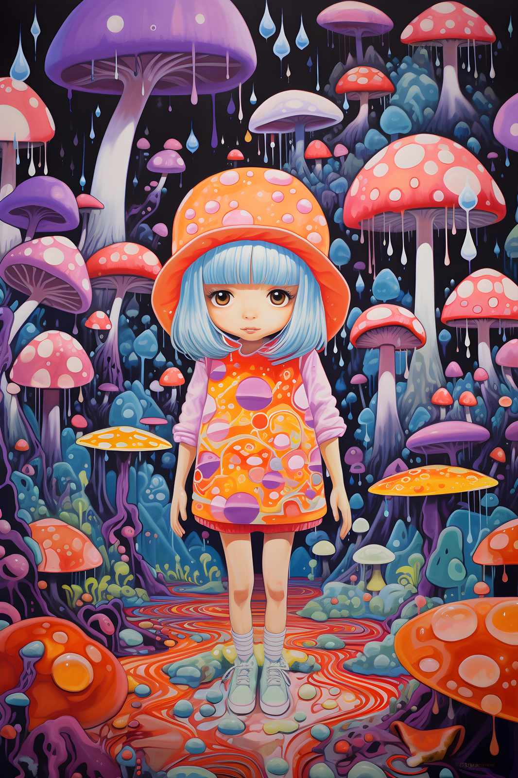 Enchanting Mushroom Forest Girl Wall Art