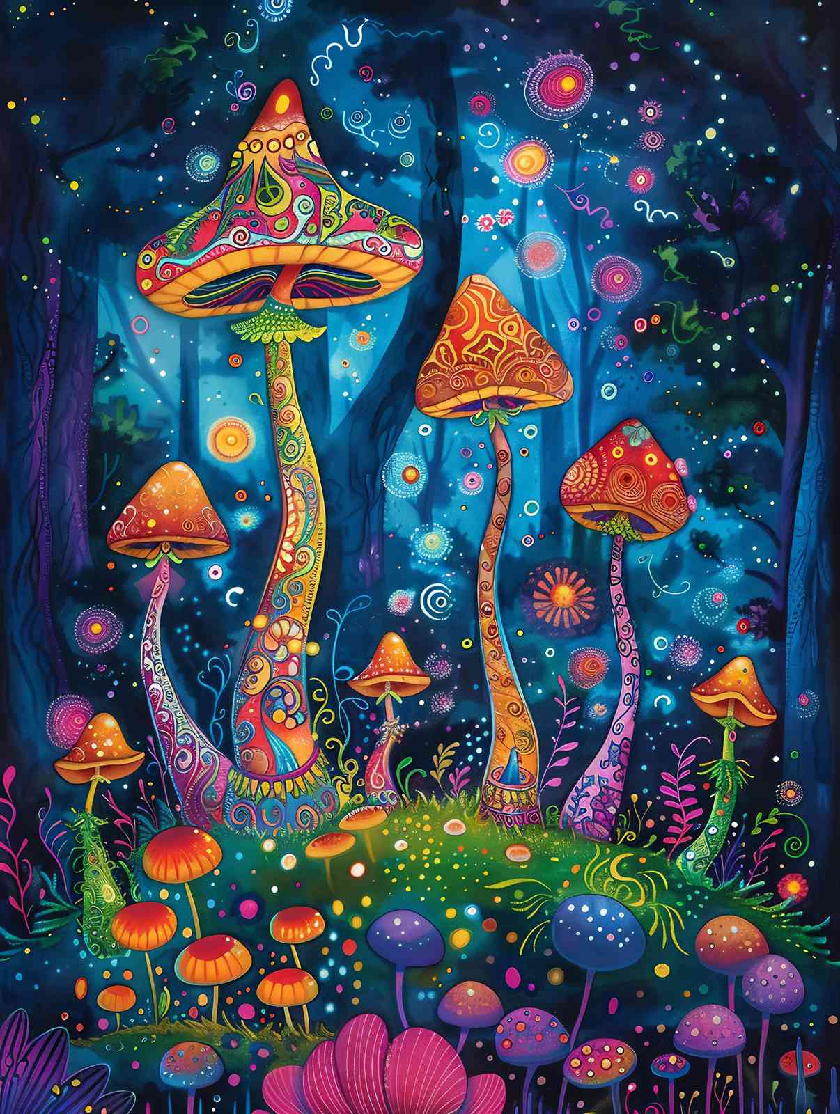 Enchanting Psychedelic Mushroom Forest Wall Art