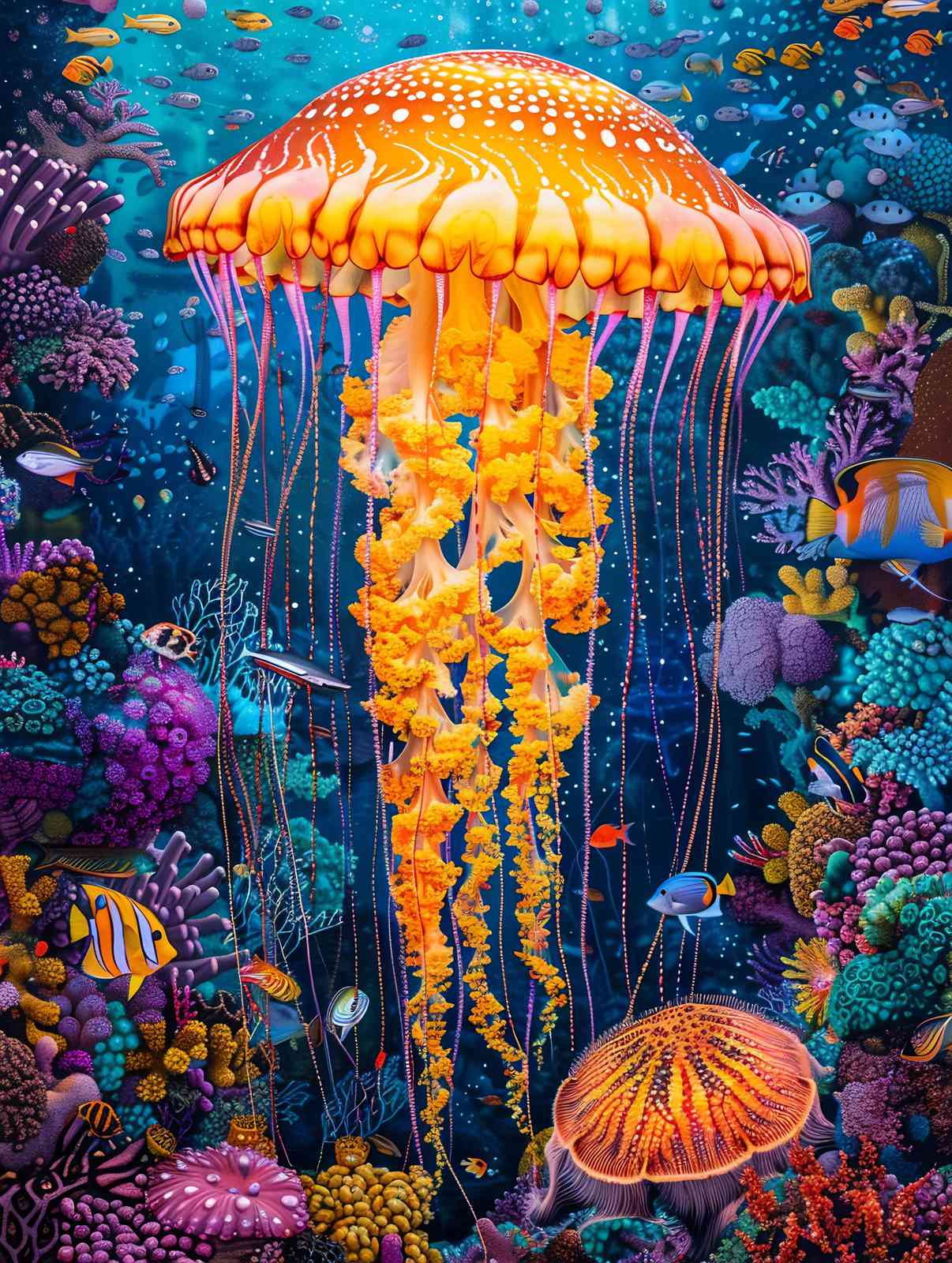 Vibrant Jellyfish Coral Reef Wall Art
