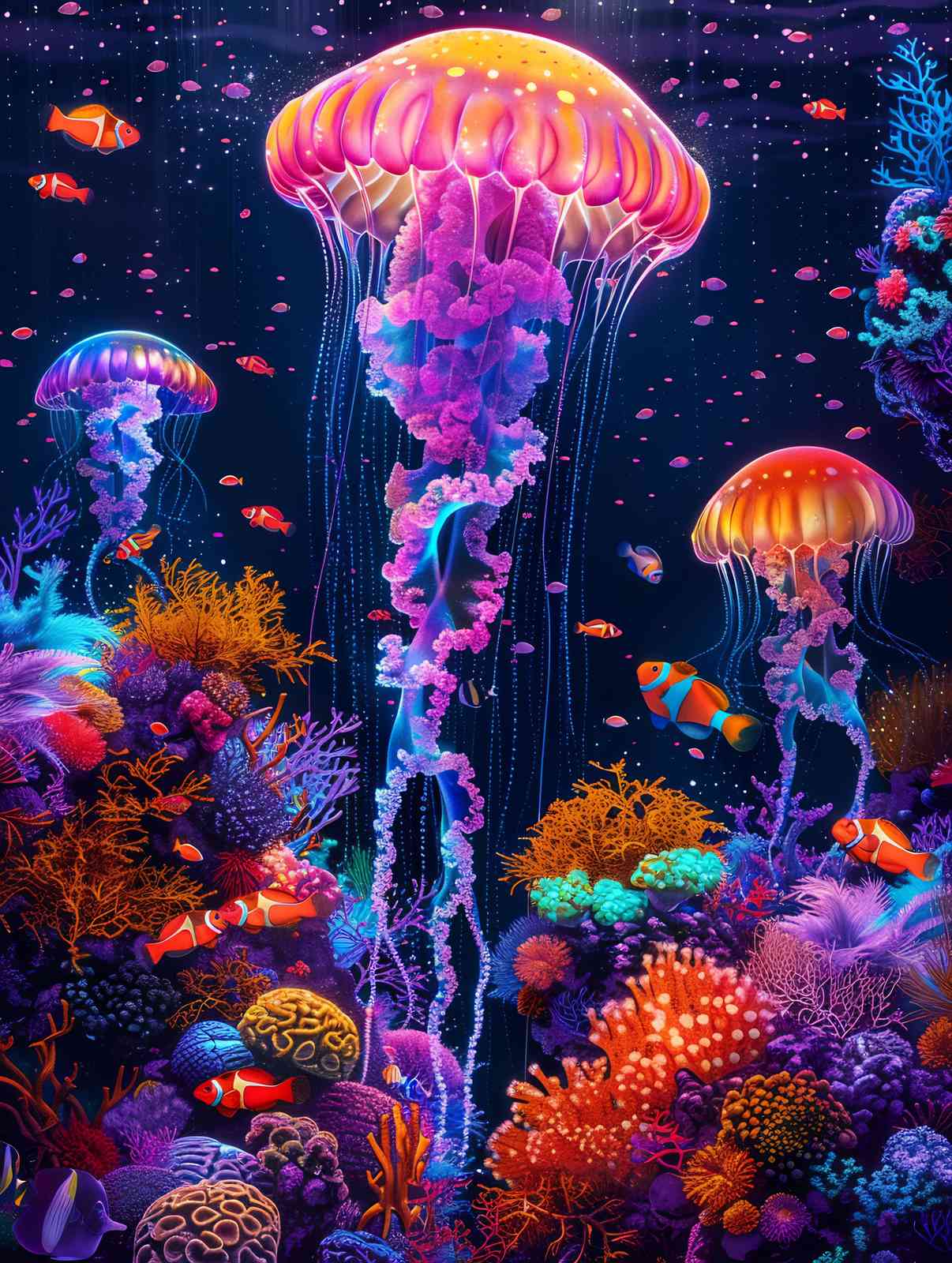 Vibrant Jellyfish Coral Reef Wall Art