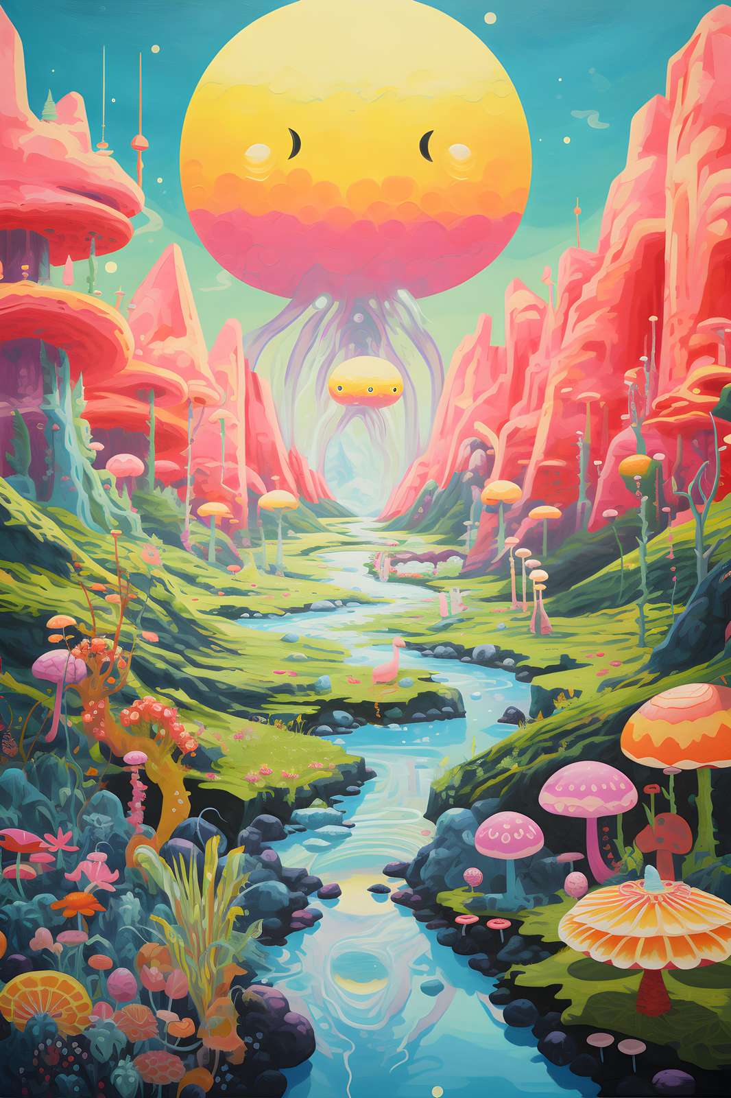 Whimsical Mushroom Valley Wall Art