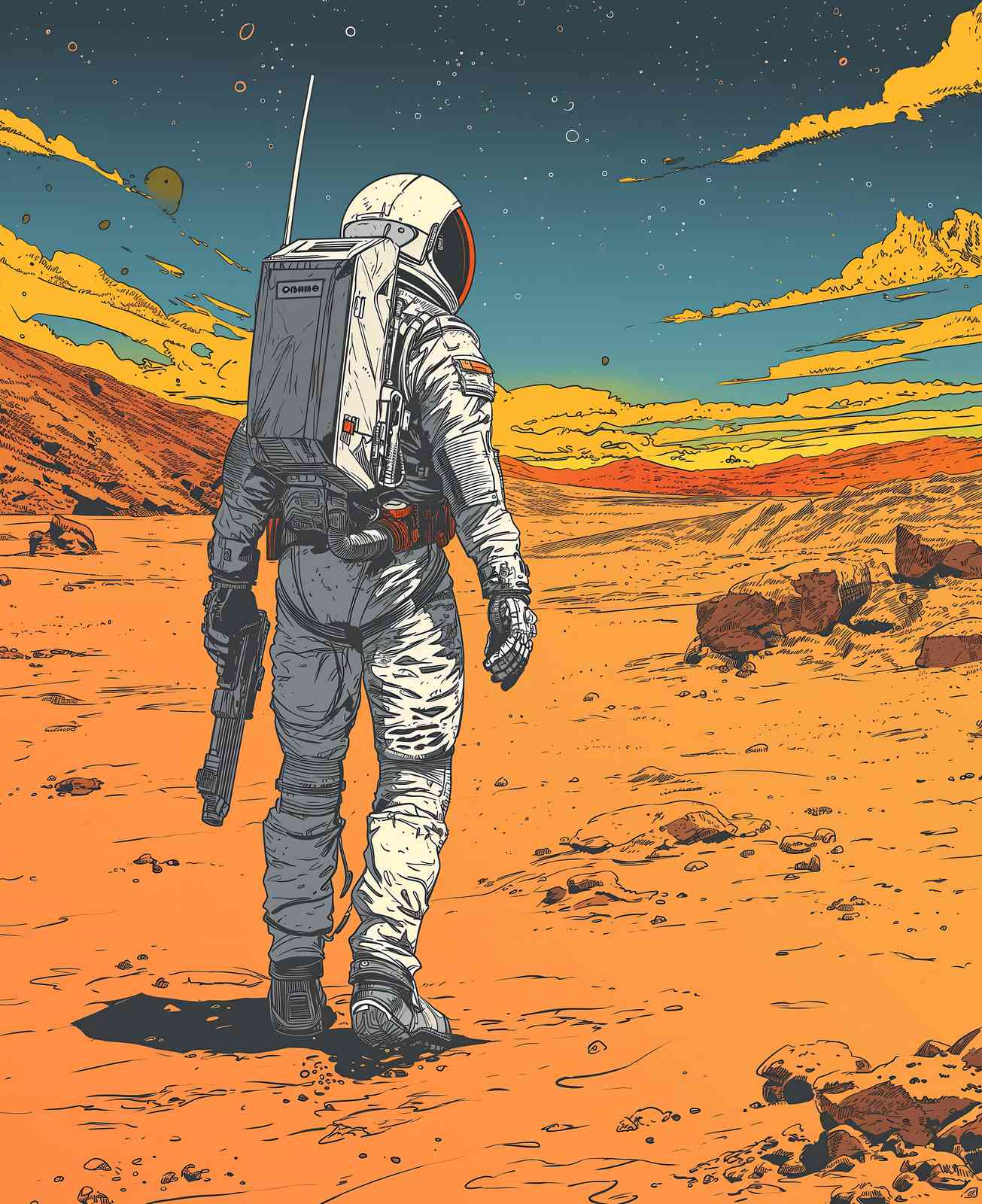 Astronaut on Mars Landscape Wall Art